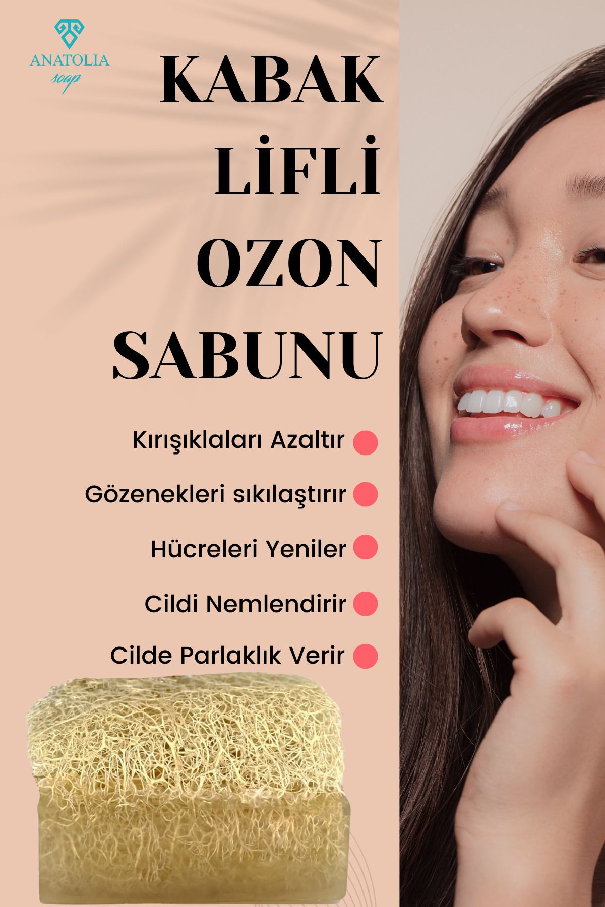 Anatolia Soap-Natural Pumpkin Fiber Ozone Soap - Skin Renewing and Purifying Serum Effect Collagen 3