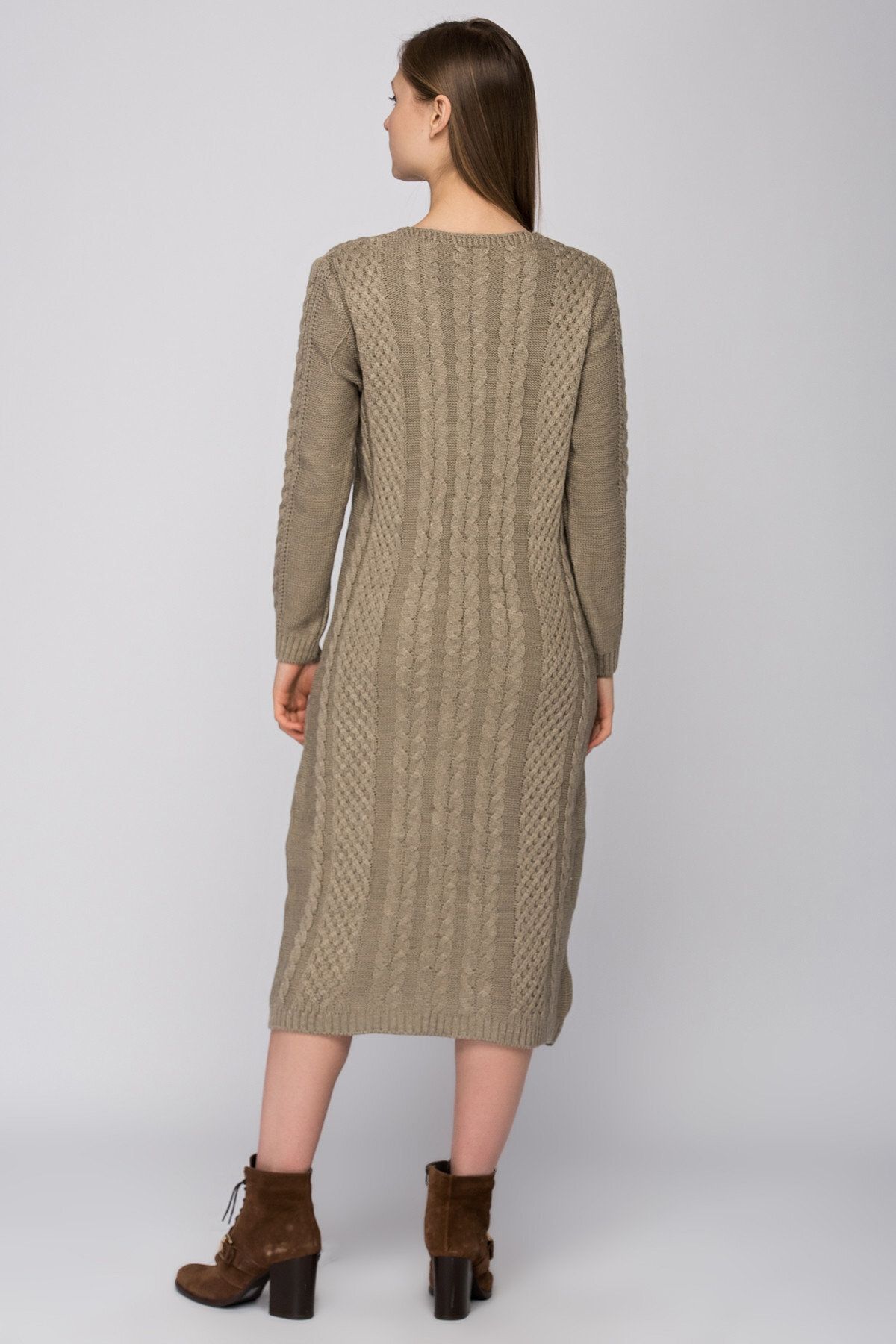 Sense-Rochie tricotată lungă din împletitură de păr |   Trk18281 Mink 2
