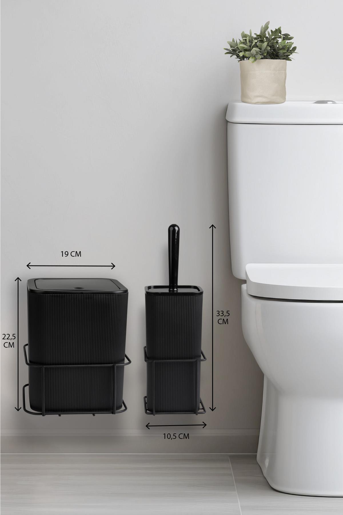 Okyanus Home-Black Eco Magic Hanging Square Mina 2-Piece Wc Bucket and Brush Set 6