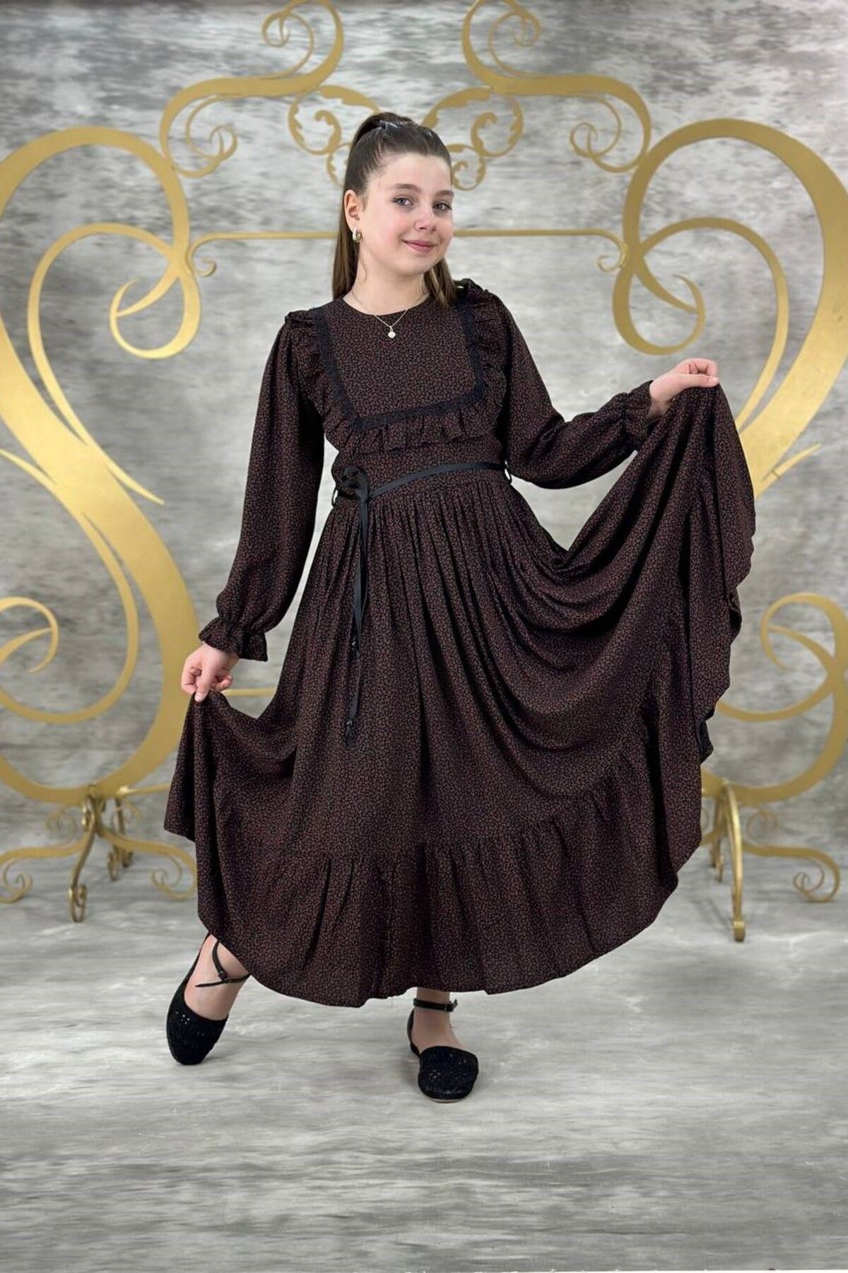 ABİYEKİDS-Girl's Brown Flared Dress Waiter Boy Children's Dress 11/14 Years Aby144 2