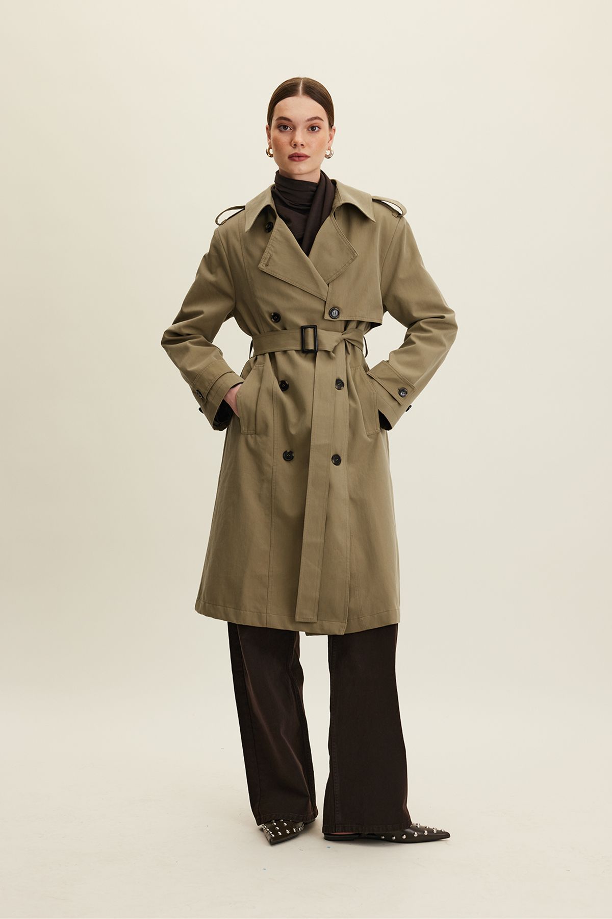 Manuka-Anika Khaki Trench Coat - Double Breasted and Belted 6