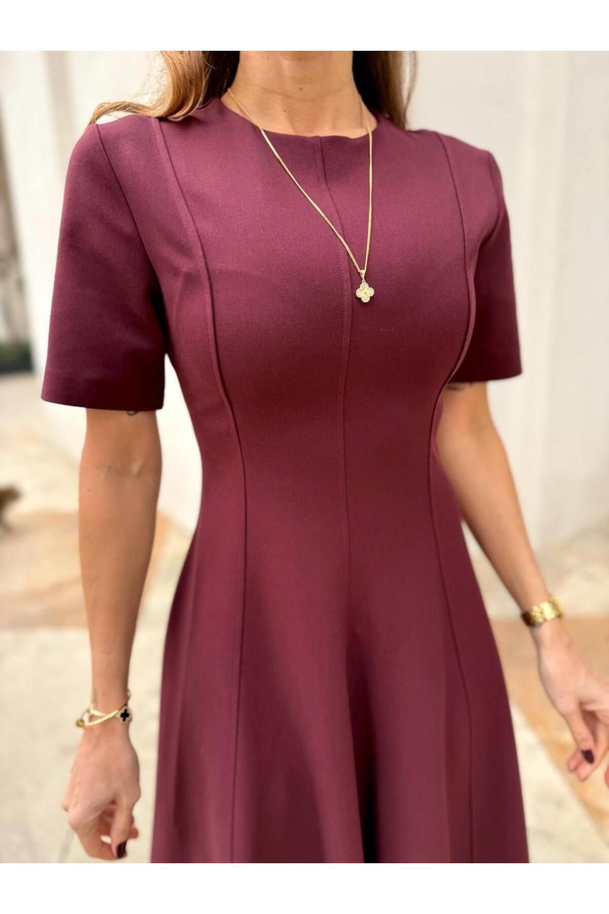 Maldia Shop-Women's Maxi Length Flared Princess Burgundy Dress 3