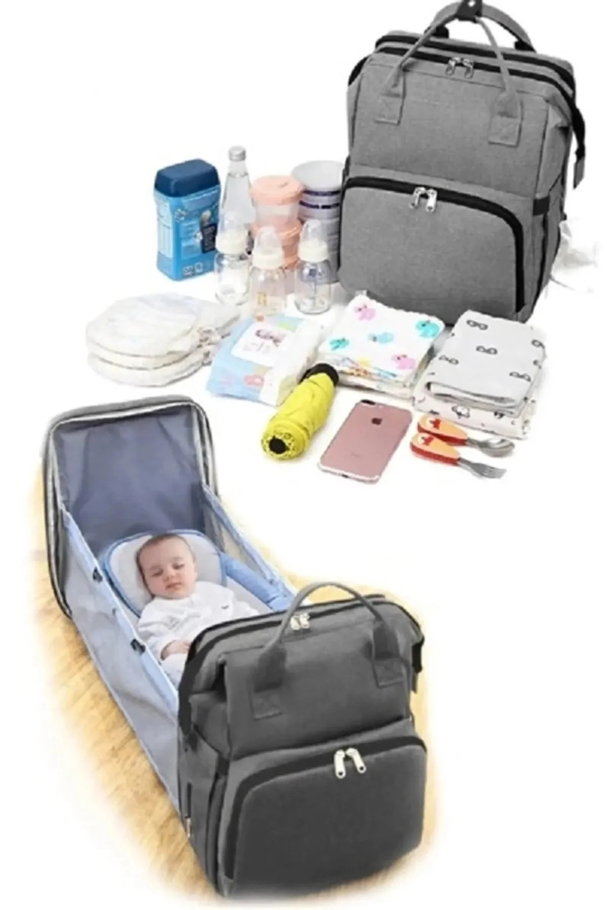 Moda West Açılabilir Yataklı Puset Askılı Termal Biberonluk Bölmeli Su Geçirmez Bebek Bakım Çantası Baby Bag fotoğrafı 4 (önizleme)
