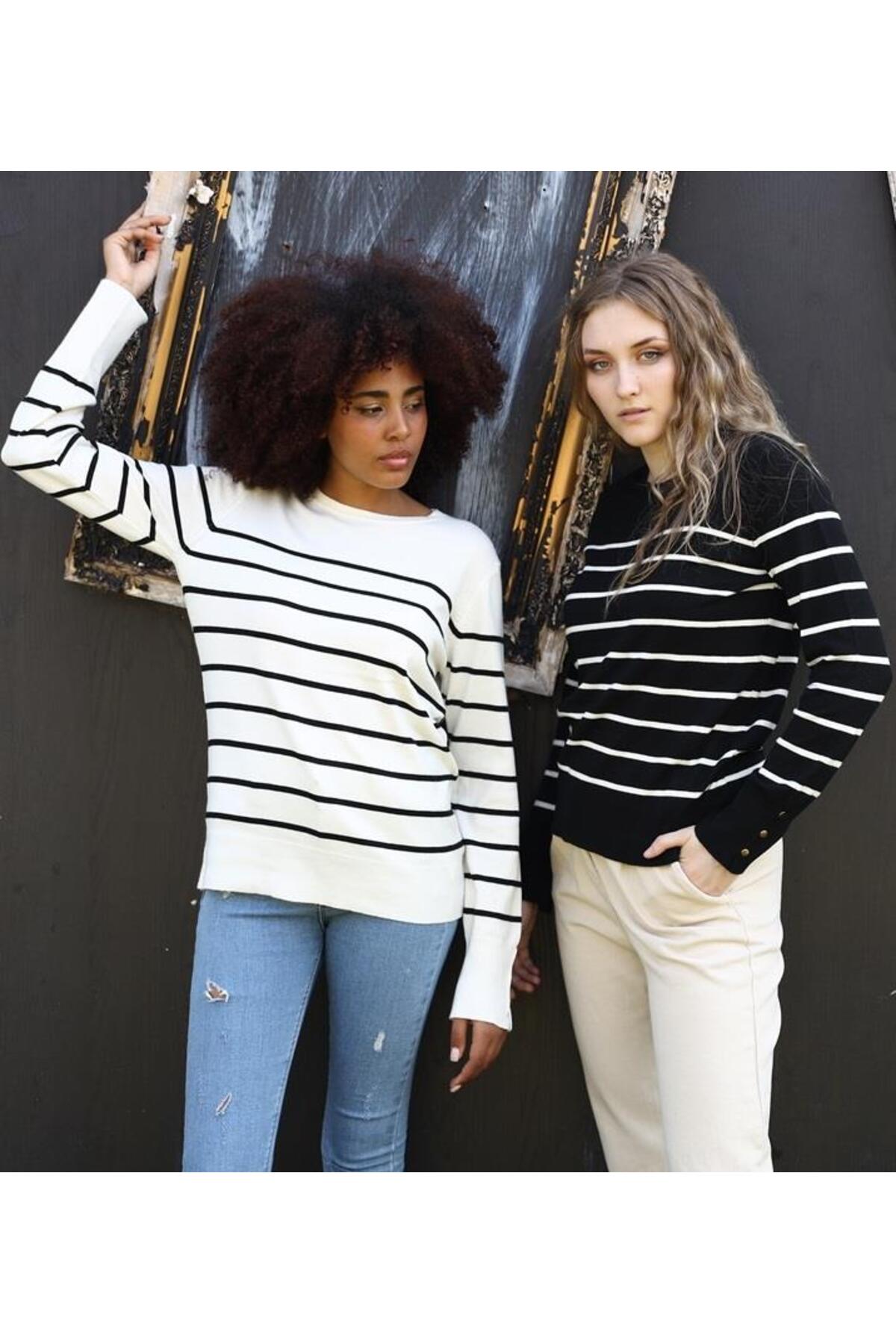 Irmak Kerekli  Bisiklet Yaka Çizgili Triko Kazak Triko Bluz 15007 - Görsel 8