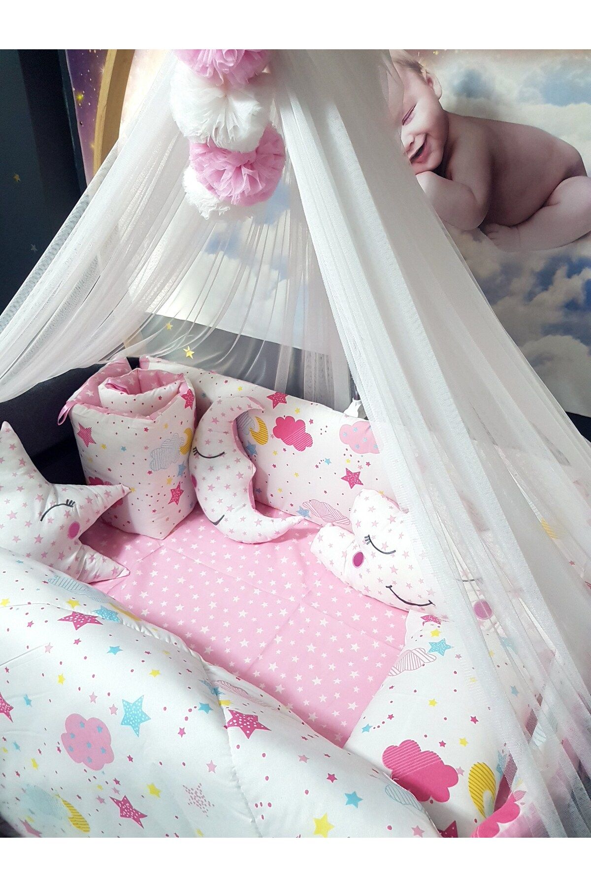 Baby Clime-70X120 Luxury Baby Sleeping Set with Mosquito Net 17 Pieces (Including Metal Apparatus) 1