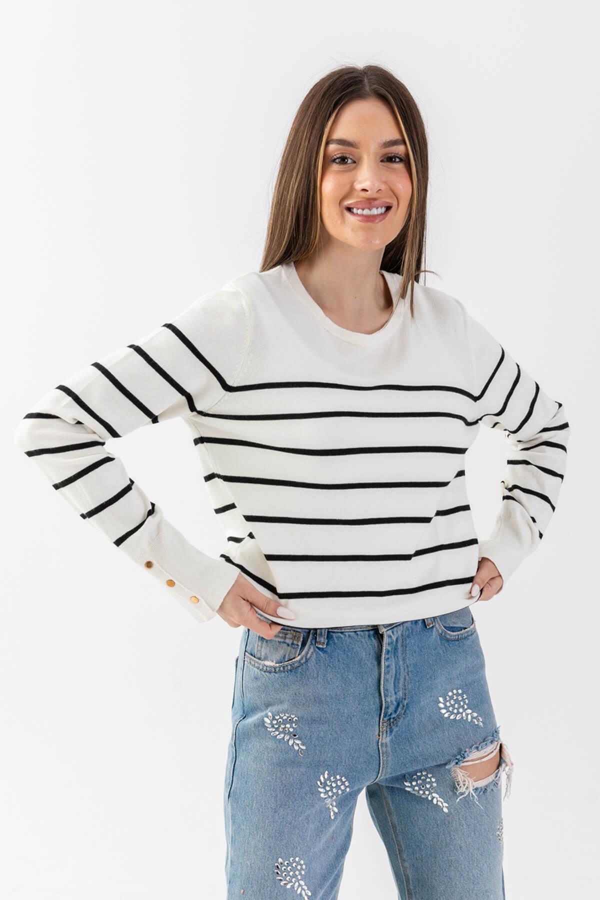 Irmak Kerekli  Bisiklet Yaka Çizgili Triko Kazak Triko Bluz 15007 - Görsel 5