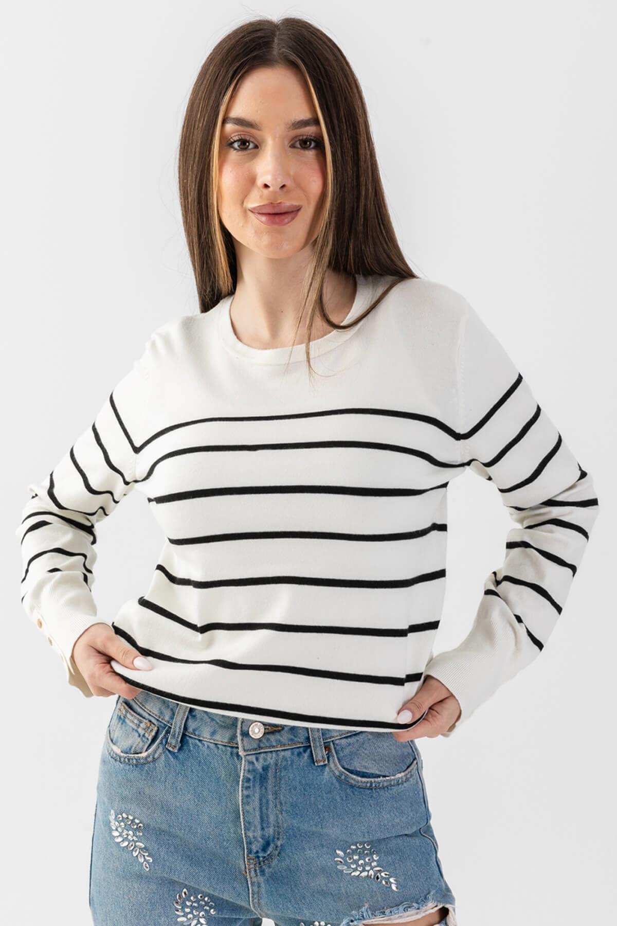 Irmak Kerekli  Bisiklet Yaka Çizgili Triko Kazak Triko Bluz 15007 - Görsel 3