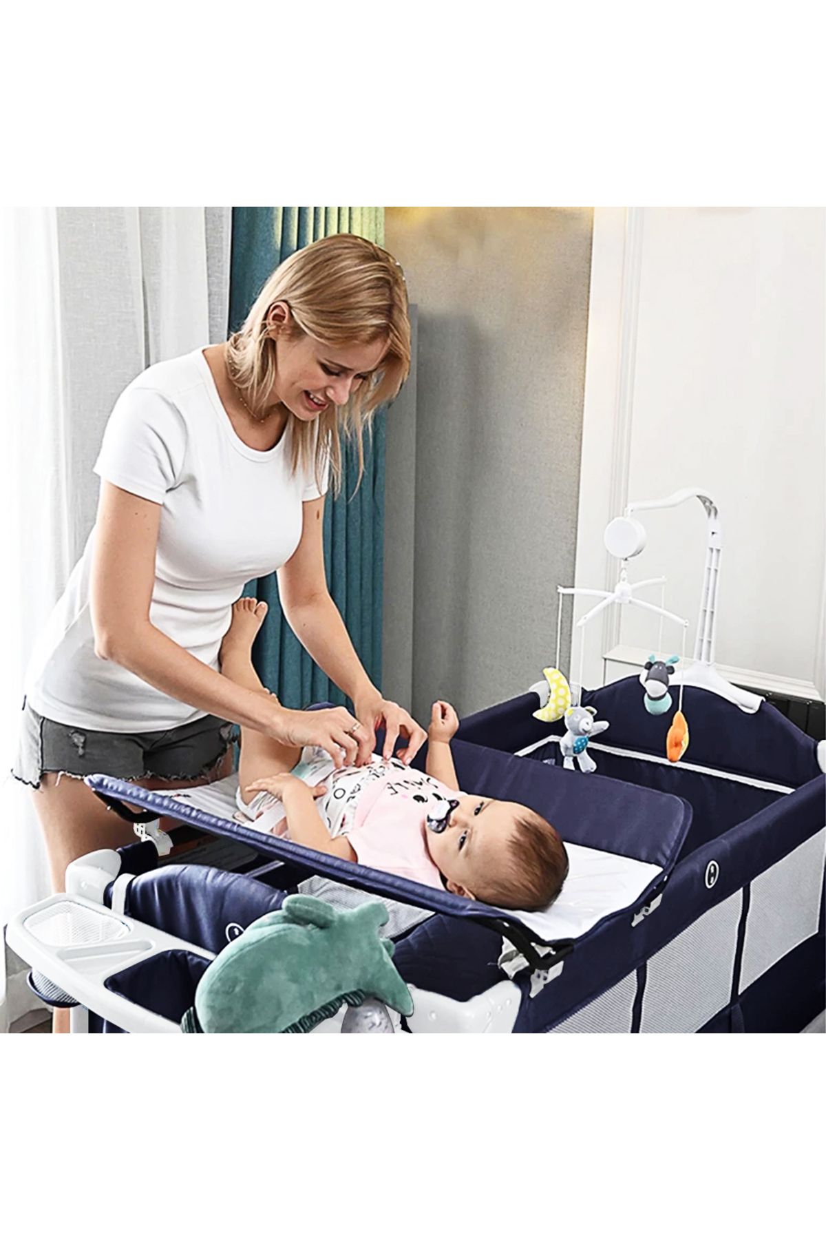 TEKNUM-4 in 1 Baby Bedside Co - Sleeper Bassinet and Playpen wt Rocker Navy Blue 5