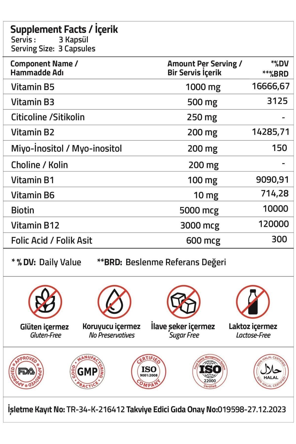 Validus-B Complex Citicoline 250 Mg - B 12 3000 Mcg Myo-Inositol 200 Mg Choline 200 Mg 90 Capsules 3