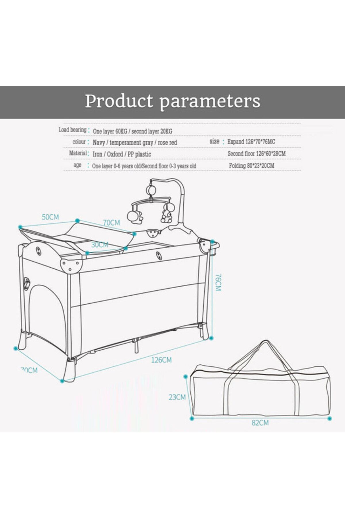 TEKNUM-4 in 1 Baby Bedside Co - Sleeper Bassinet and Playpen wt Rocker Navy Blue 8