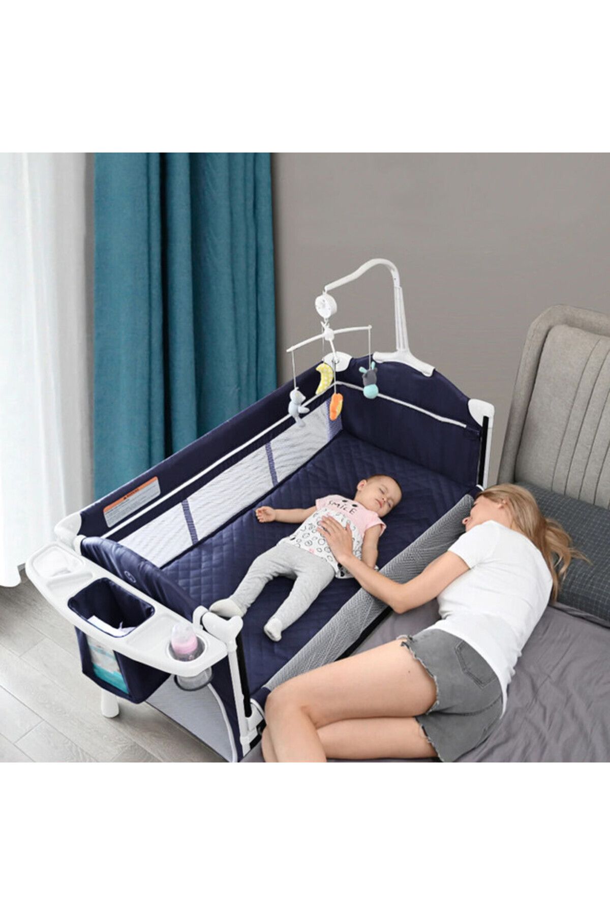 TEKNUM-4 in 1 Baby Bedside Co - Sleeper Bassinet and Playpen wt Rocker Navy Blue 3