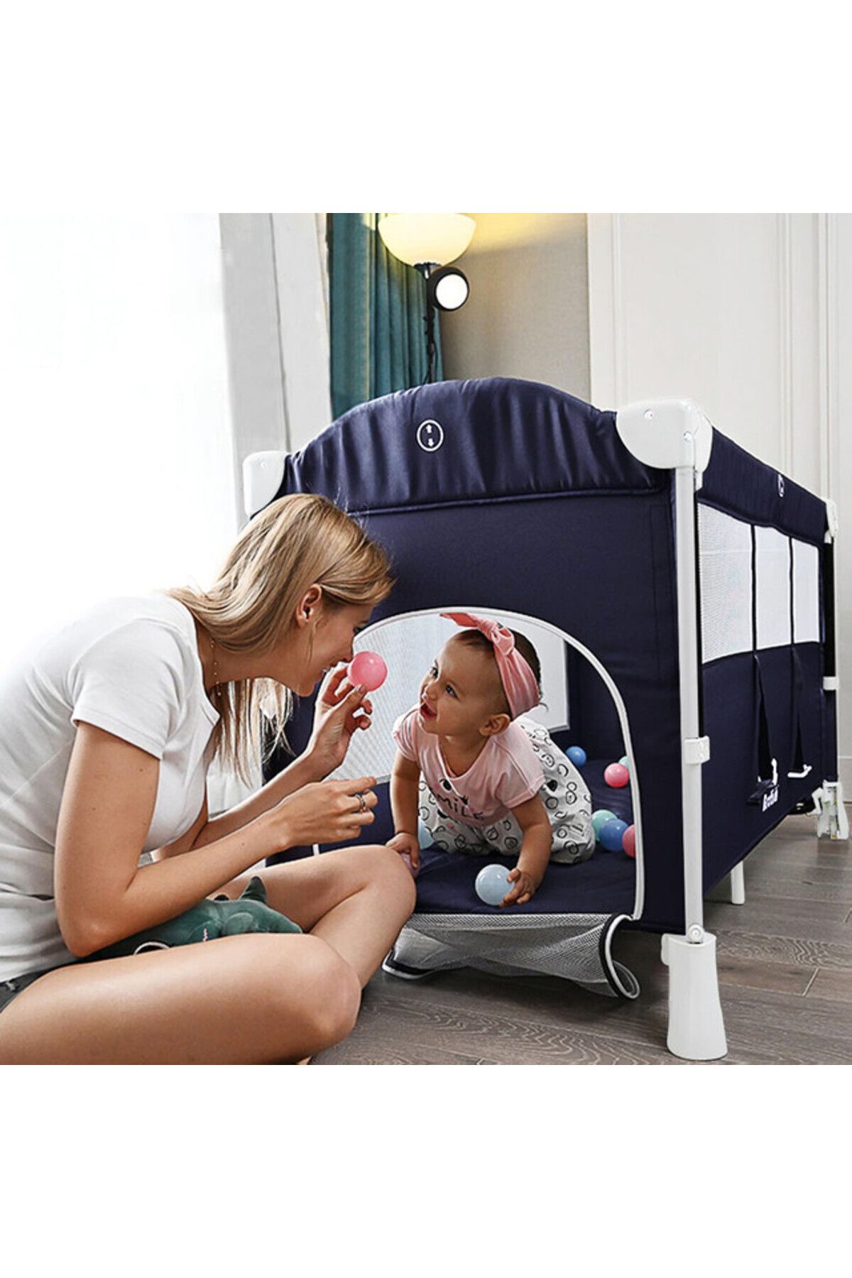 TEKNUM-4 in 1 Baby Bedside Co - Sleeper Bassinet and Playpen wt Rocker Navy Blue 4