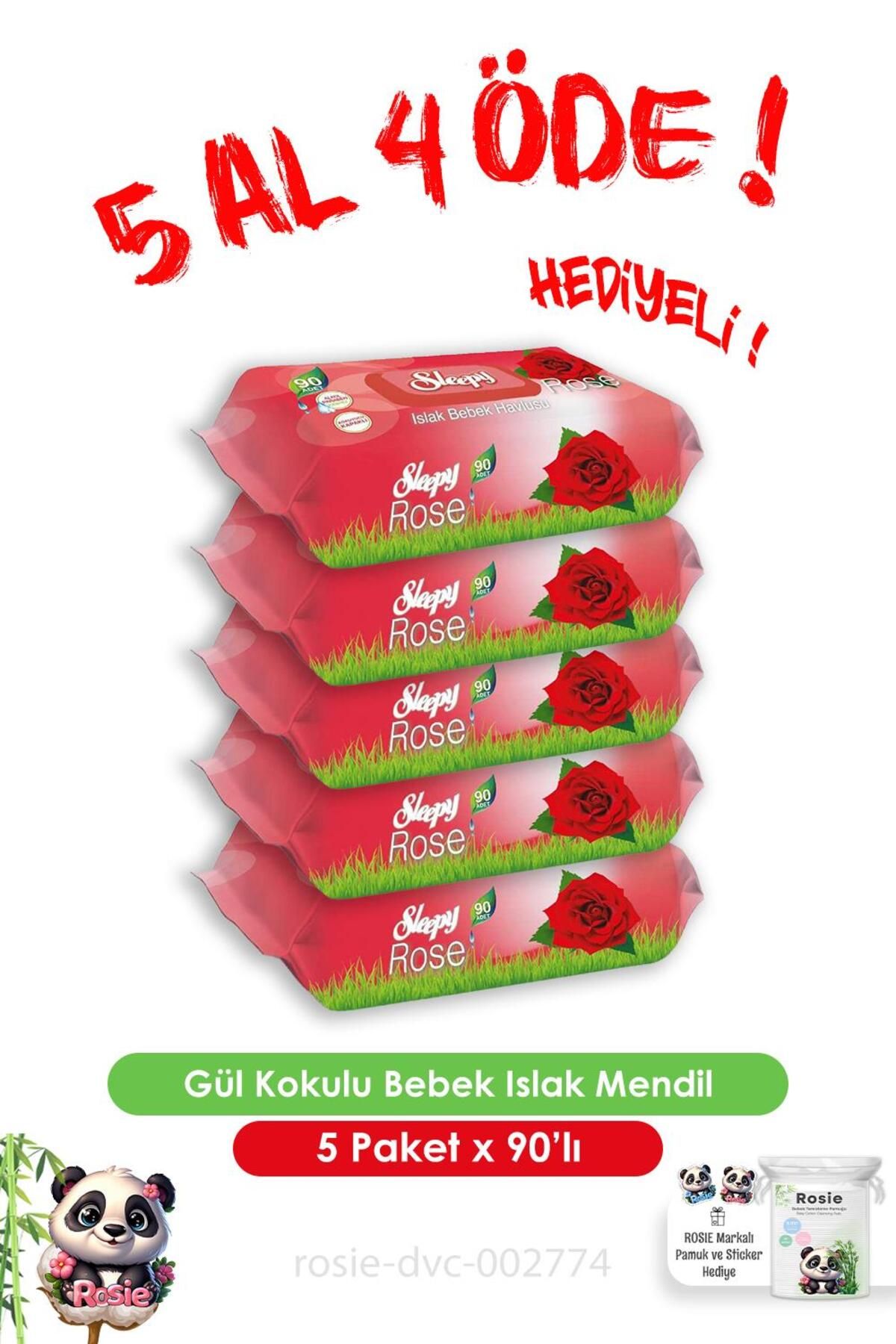 Sleepy 5 Al 4 Öde Gül Kokulu Bebek Islak Havlusu 90'lı ve Rosie