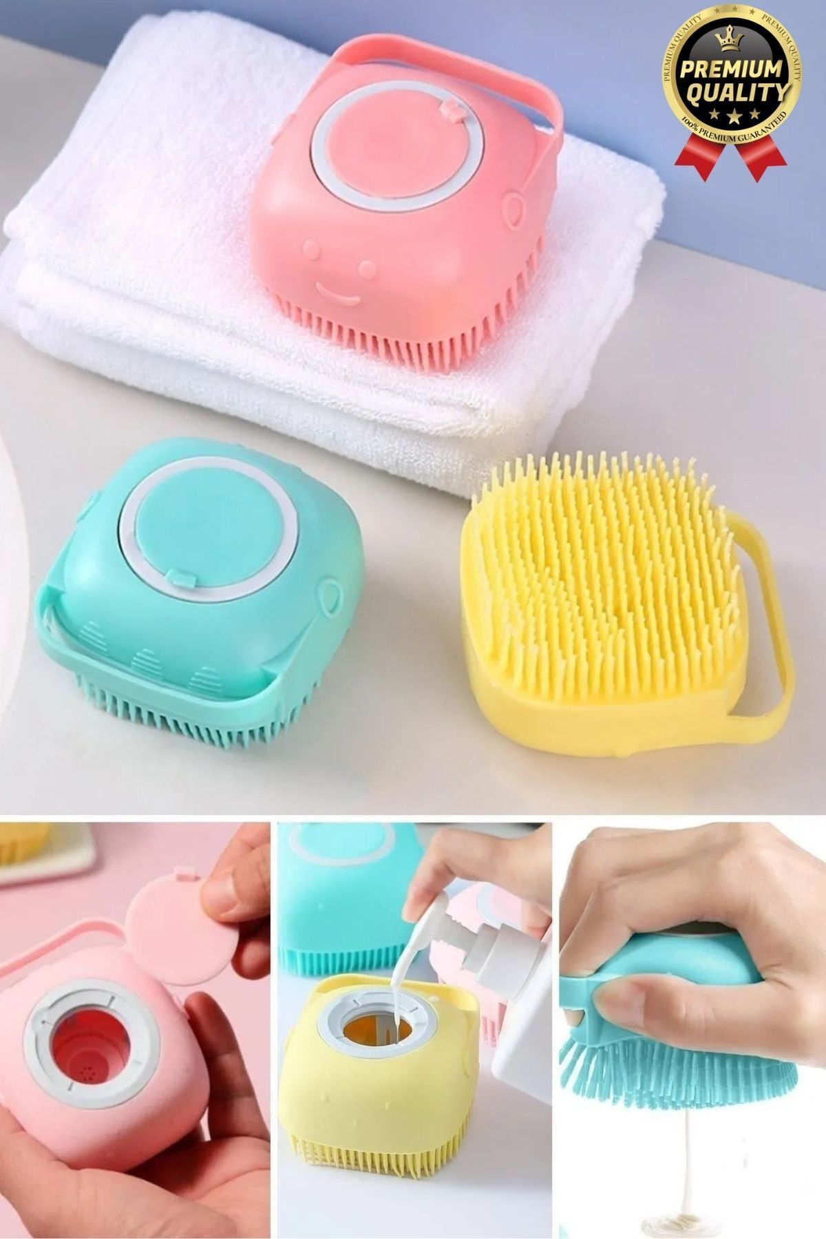 Svein Çok Amaçlı Silikon Evcil Hayvan Bebek Çocuk Şampuan Hazneli Banyo Masaj Tarak Duş Fırçası Kesesi fotoğrafı 2 (önizleme)