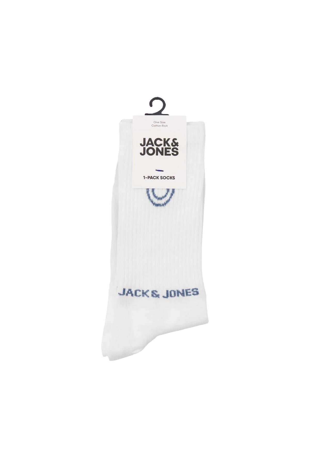 Jack & Jones 12252046 Jacsmiley Logo Tennis Çorap Beyaz-Lacivert