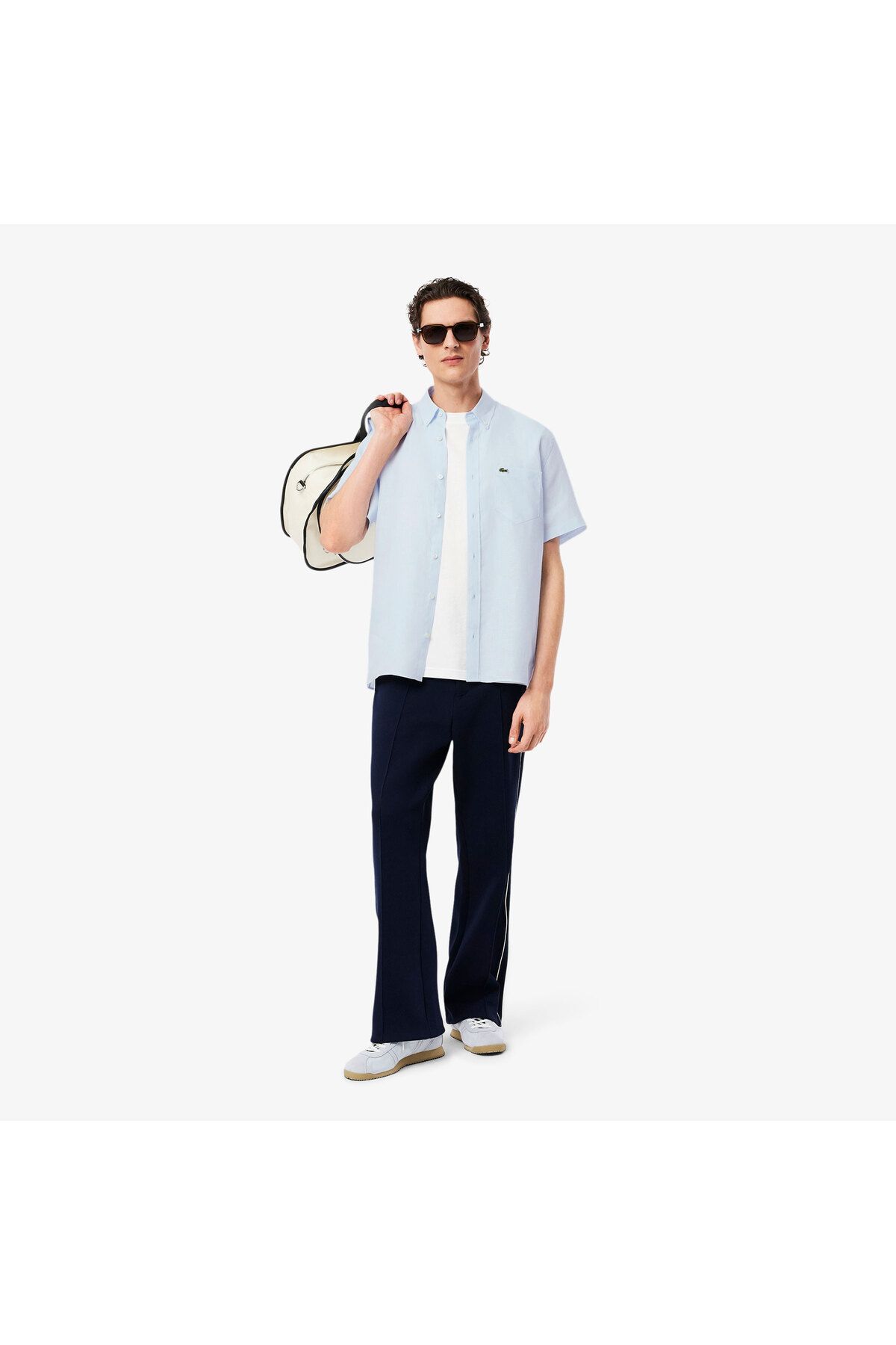 پیراهن / بلوز دکمه دار آبی مردانه مشکی متناسب با آستین کوتاه Lacoste