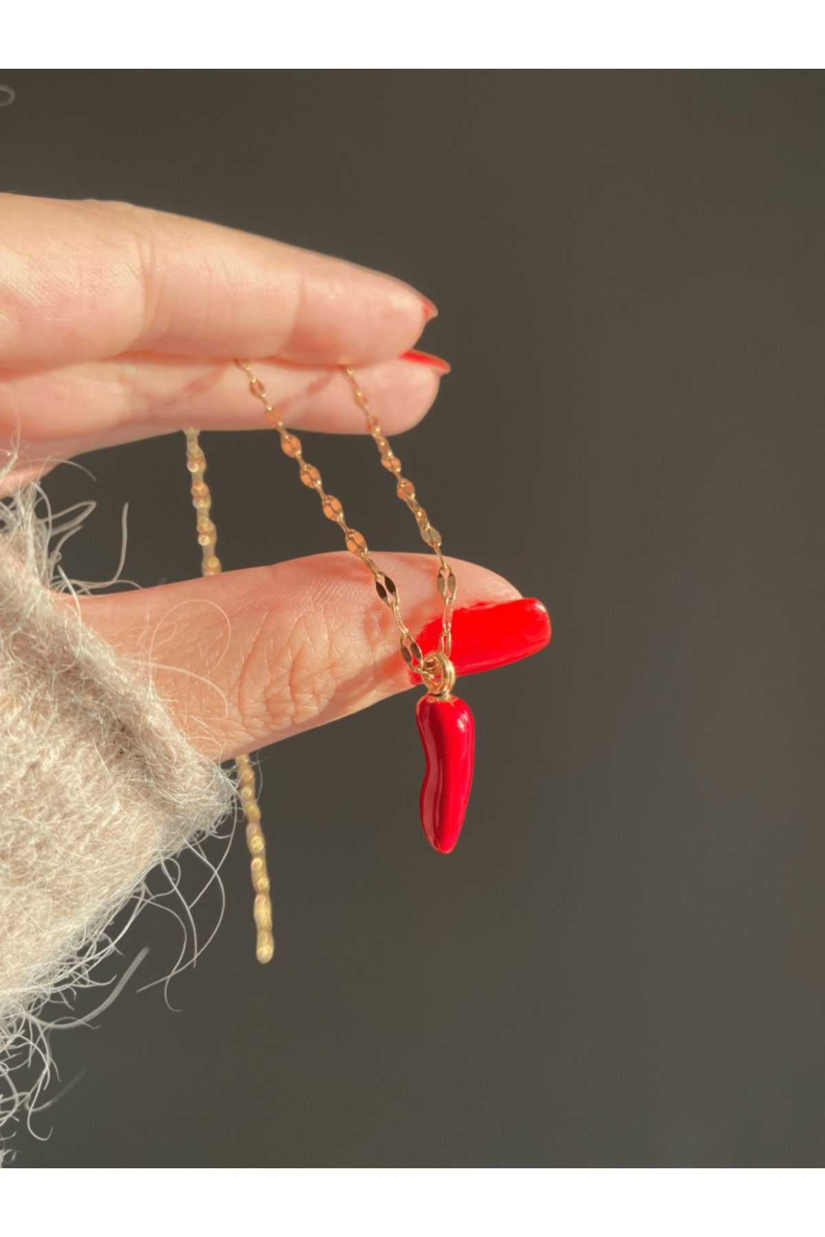 AŞIK ACCESSORIES-Stainless Steel Red Pepper Necklace 2