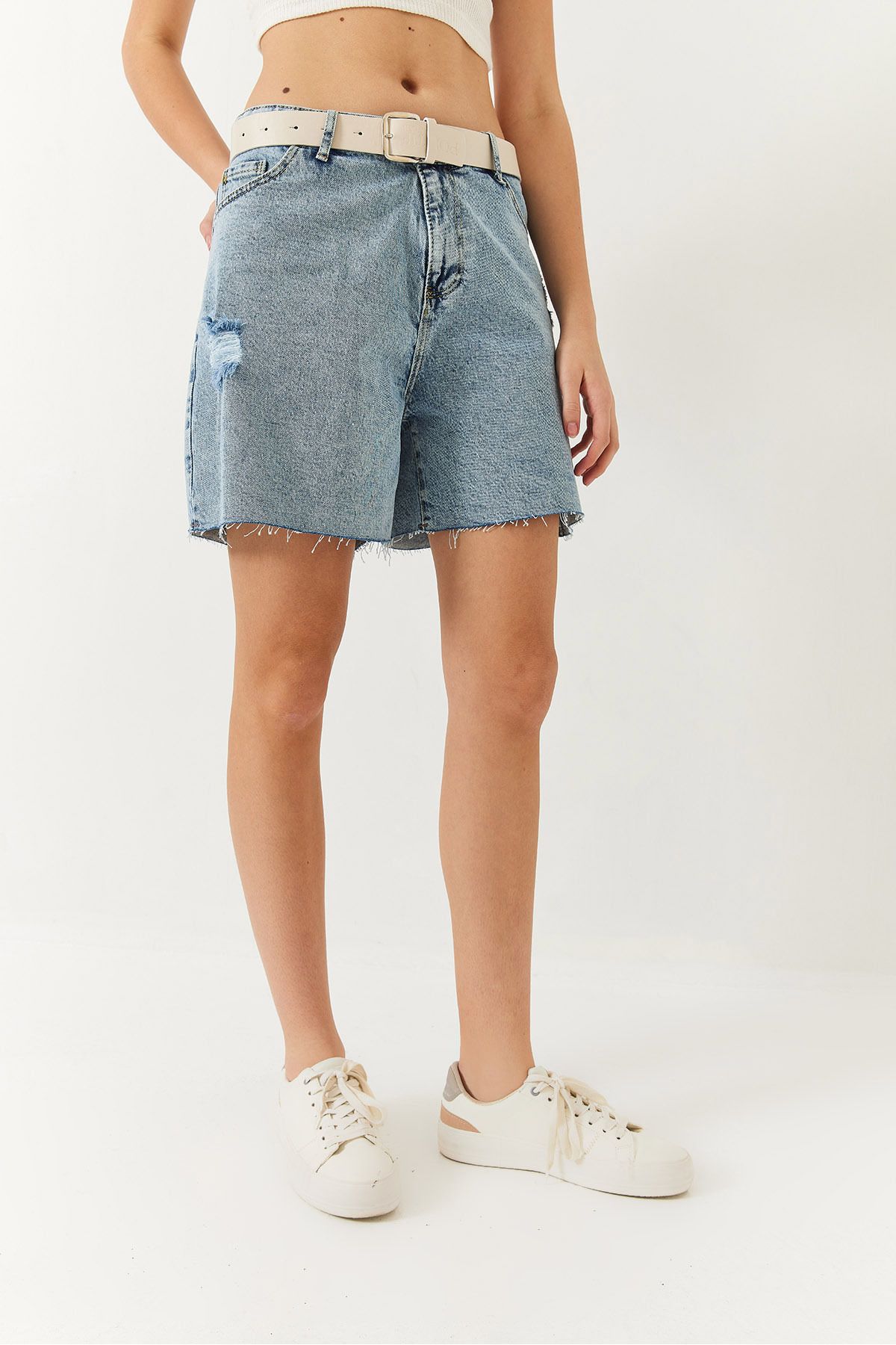 Bianco Lucci-Dámské džínové šortky Mom Fit Ripped Detail 60261426 6