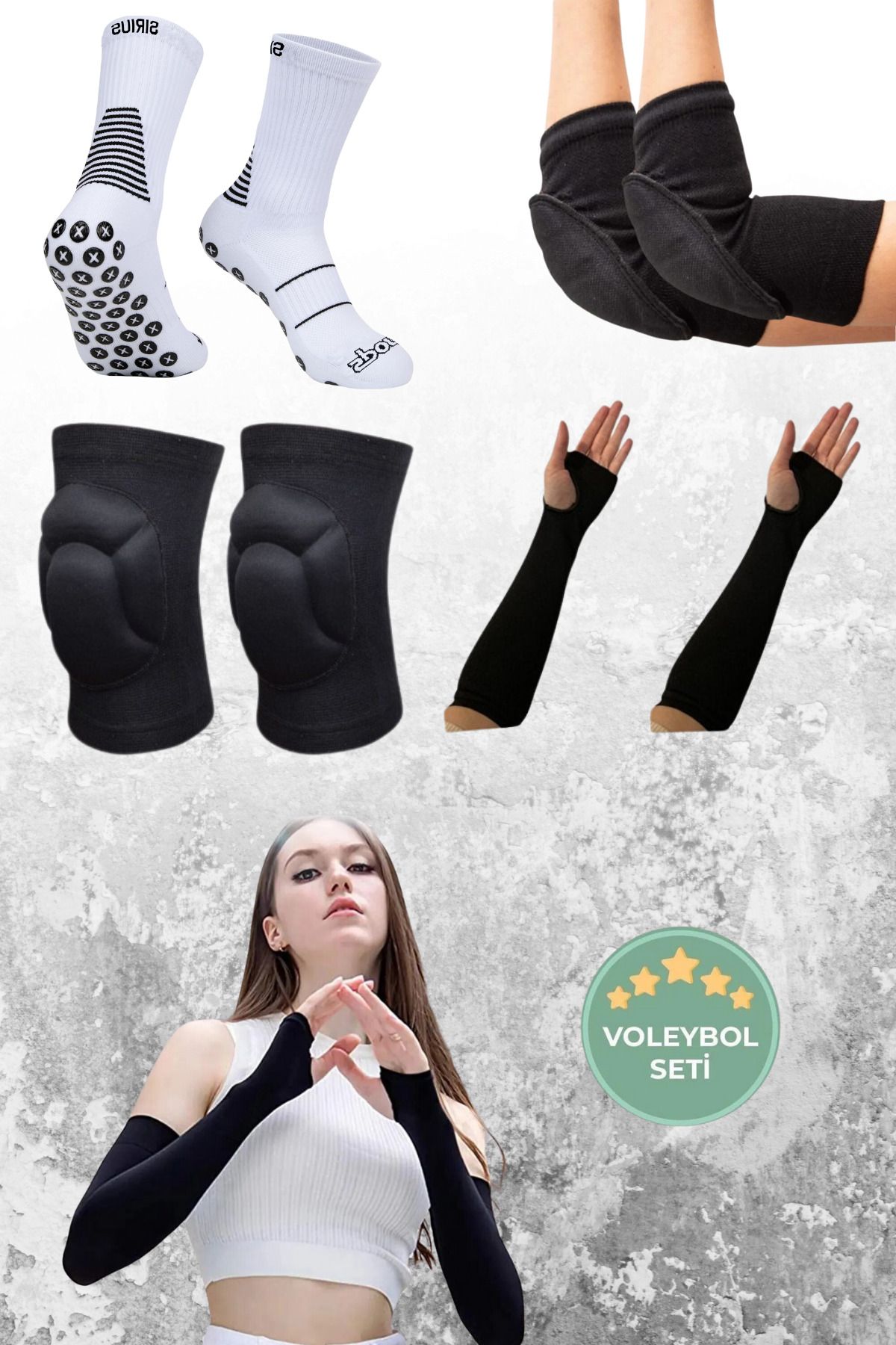 Genel Markalar 8'li Voleybol Dizliği &Dirsekliği &Kolluğu& Spor Kaydırmaz Kauçuk  Çorabı Performans Voleybolcu Seti