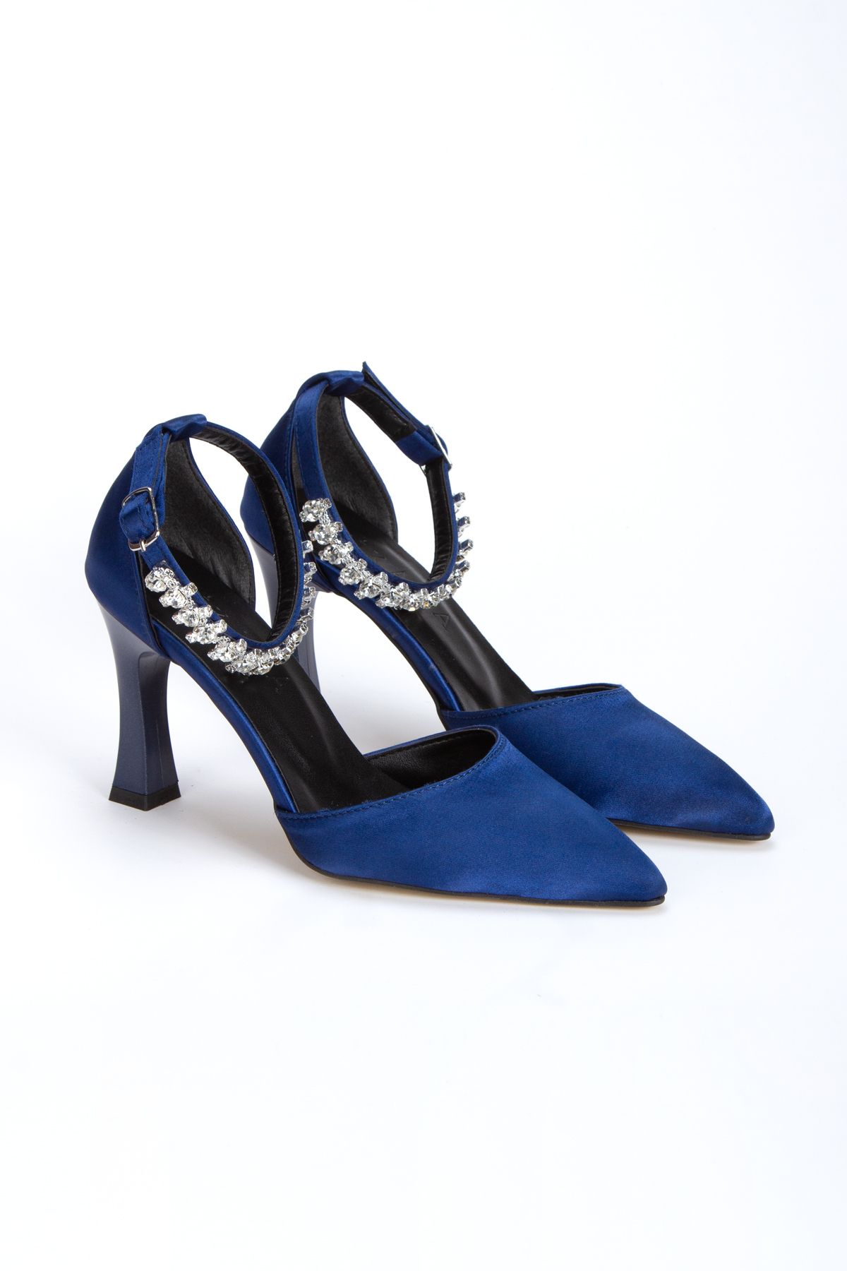 ALNASER MODA-Women's Evening Shoes with Ankle Stone Satin Material Heels 3