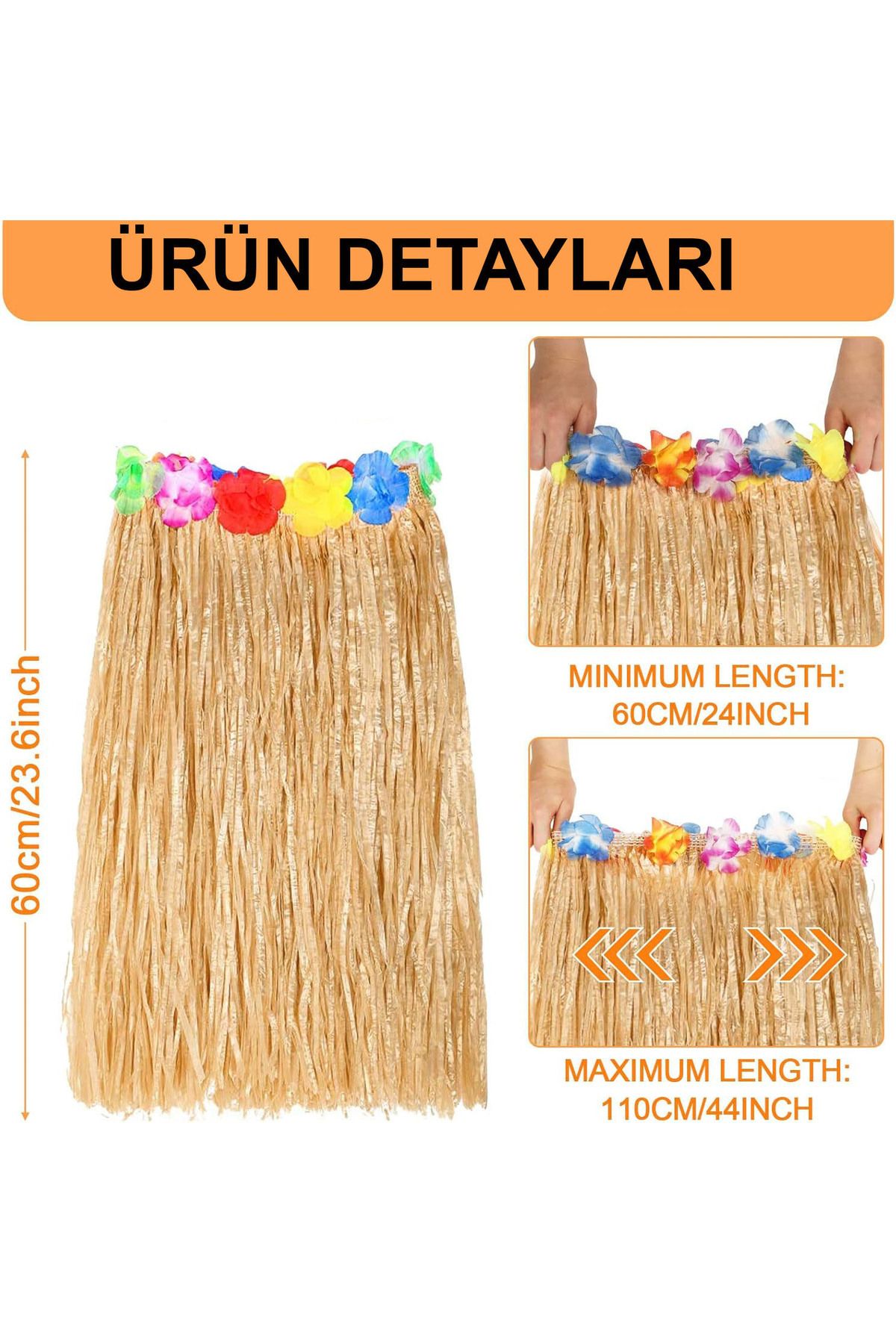 Avantaj Kapıda ® Hawaii Tarzı Hula Eteği – 60 cm Hasır Naturel Etek (Parti Temalı)