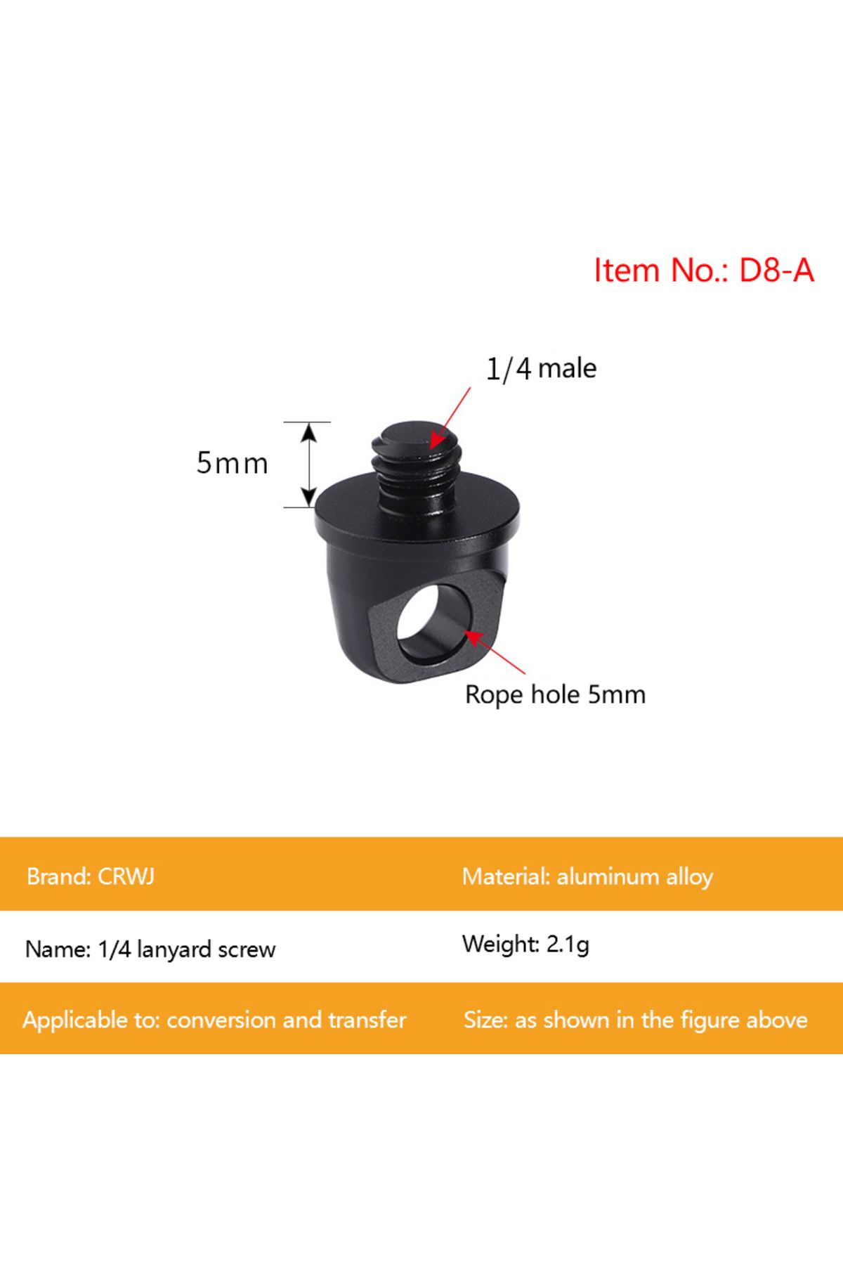 Choice-A 1PCS 1/4 Lanyard Screw 3/8 SLR Camera Tripod Lifting D Ring Sports Digital Camera Accessories Saf. 1