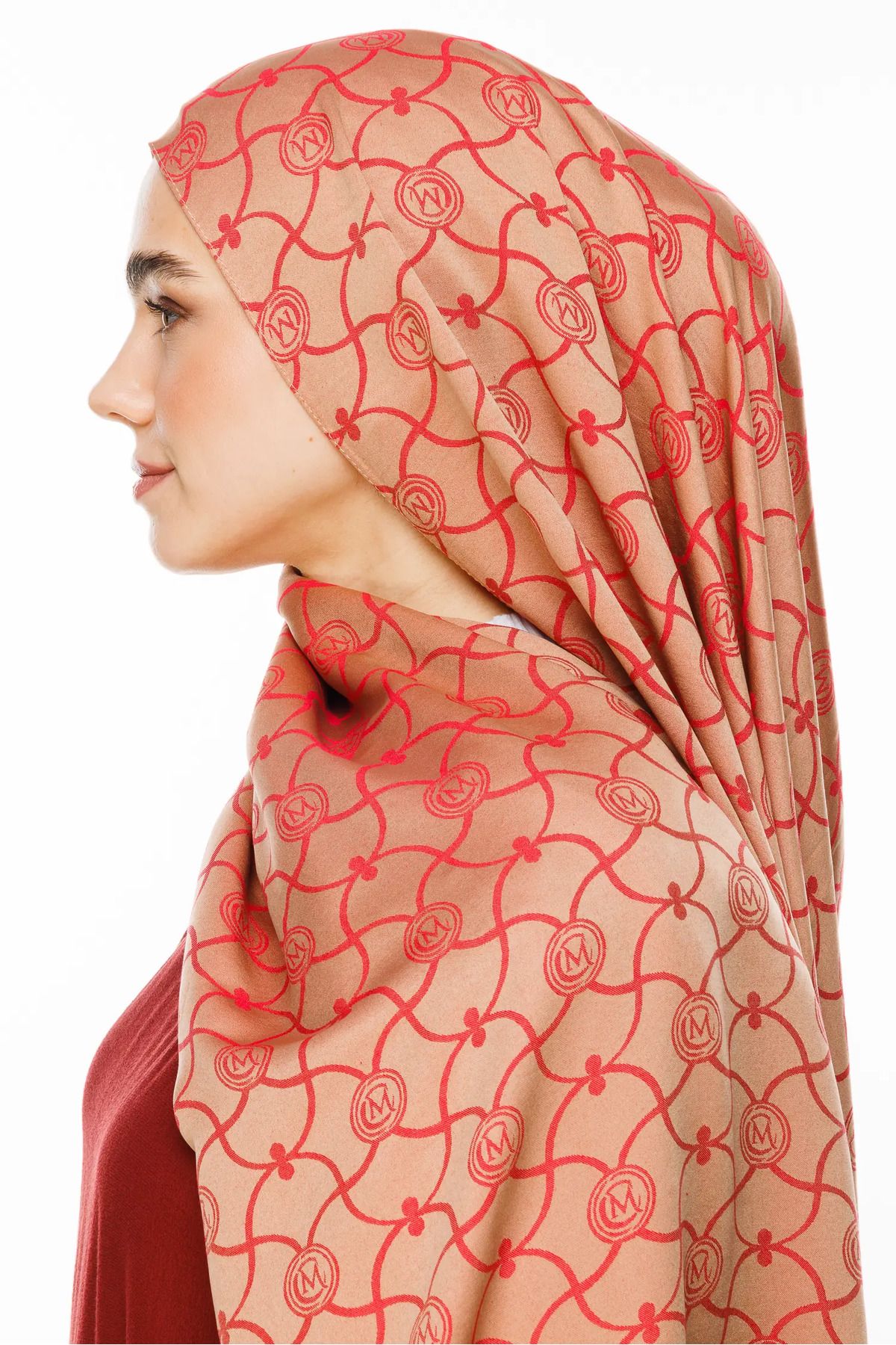 Mooncorn-Marrakech Pattern Double Sided Shawl Mink-Red 2