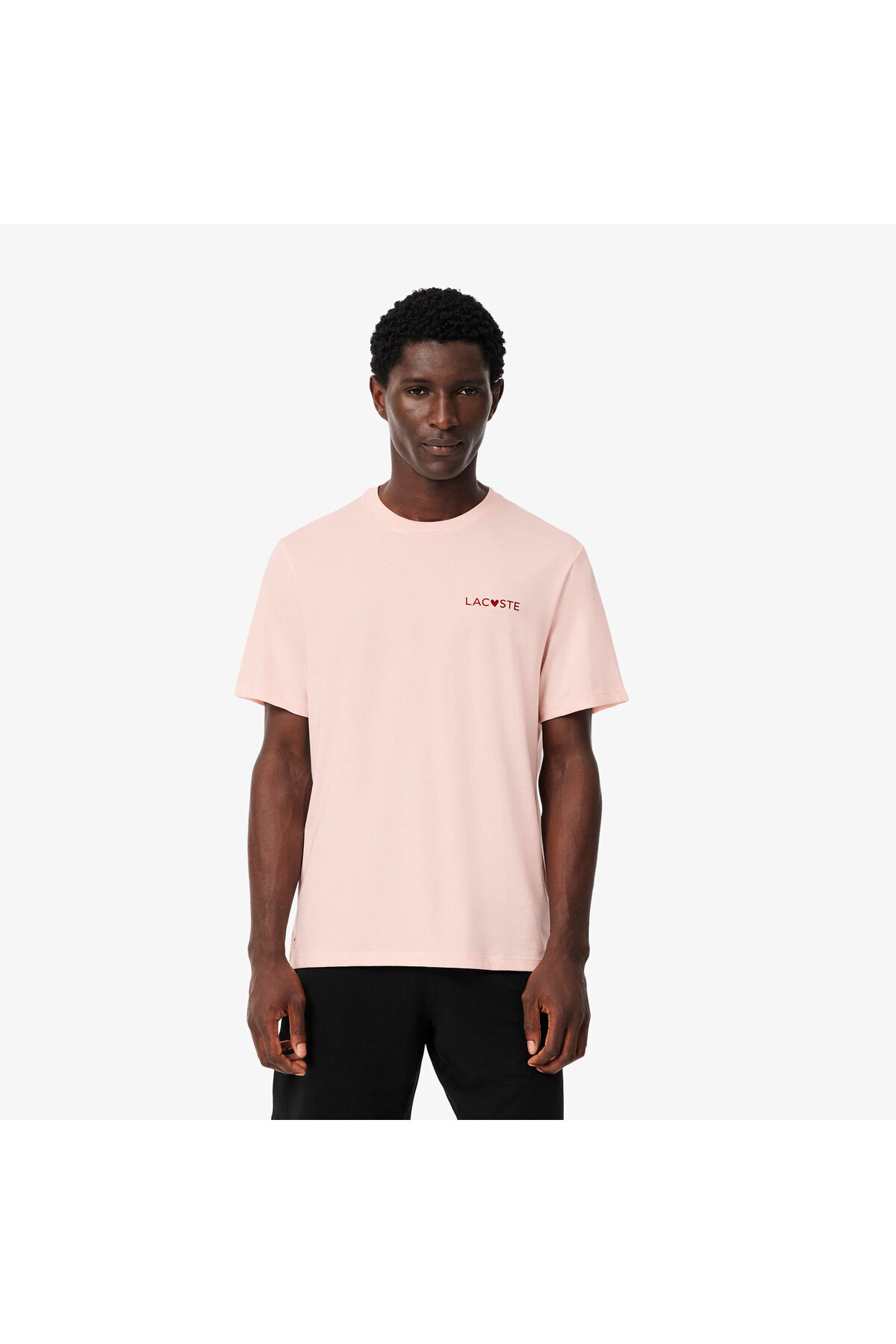 Erkek Relaxed Fit Kısa Kollu Bisiklet Yaka Pembe Pijama Üstü