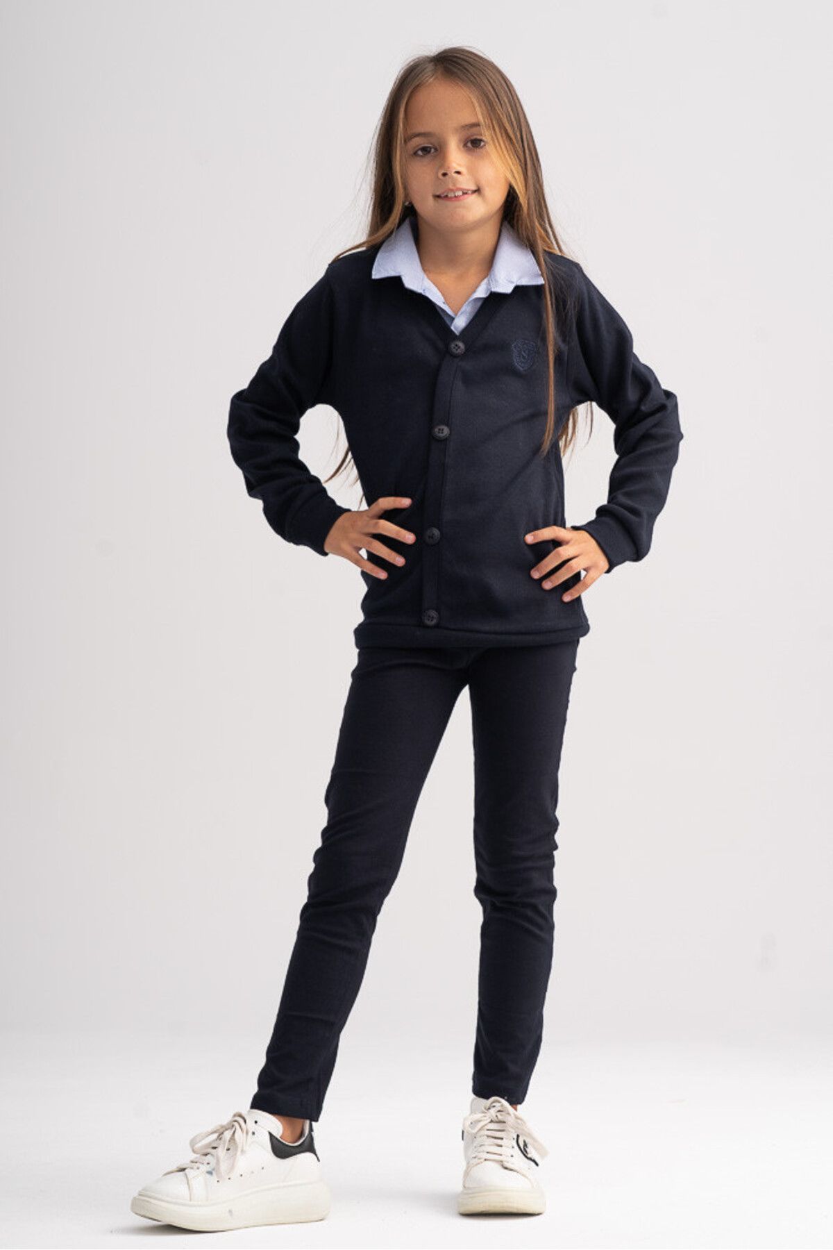 Purely Chic-Navy blue cotton long sleeve blouse and mock shirt for girls 4