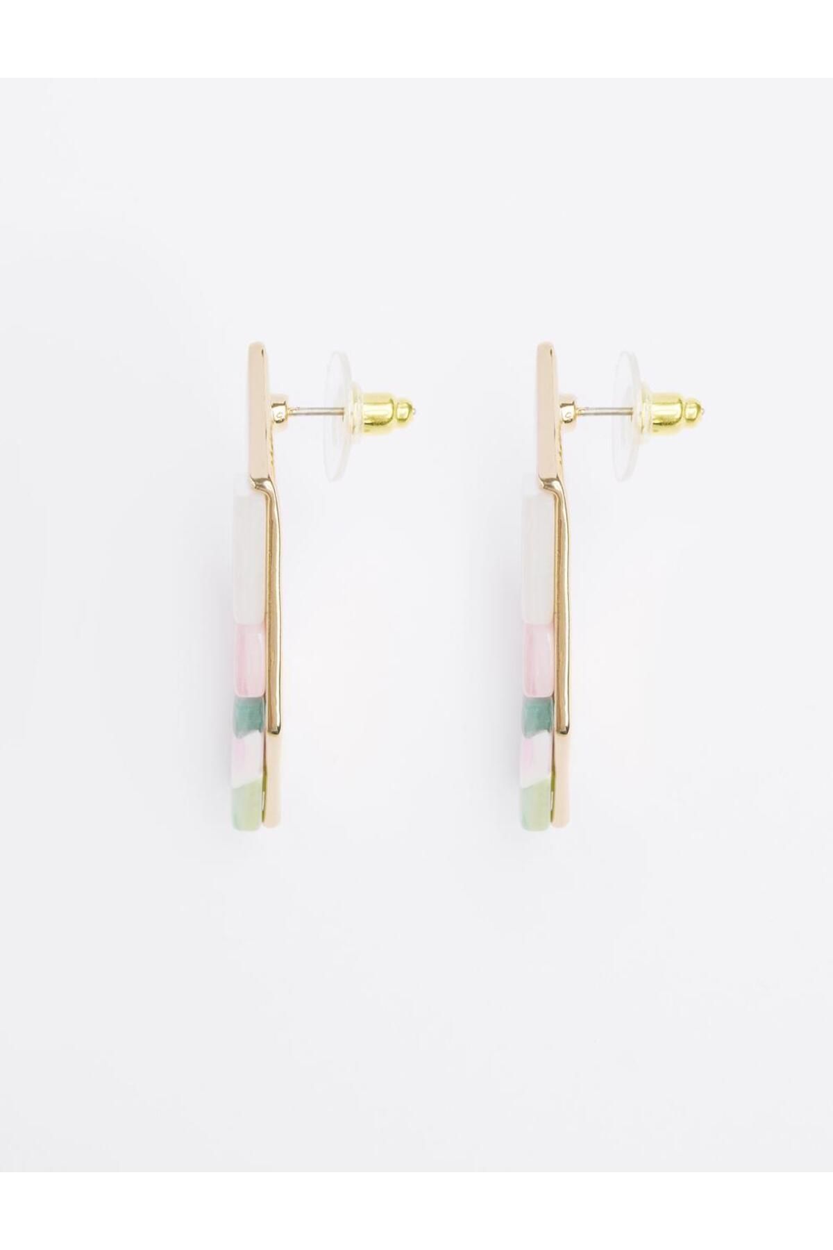 Jimmy Key-Pink Color Block Asymmetrical Patterned Earrings 2