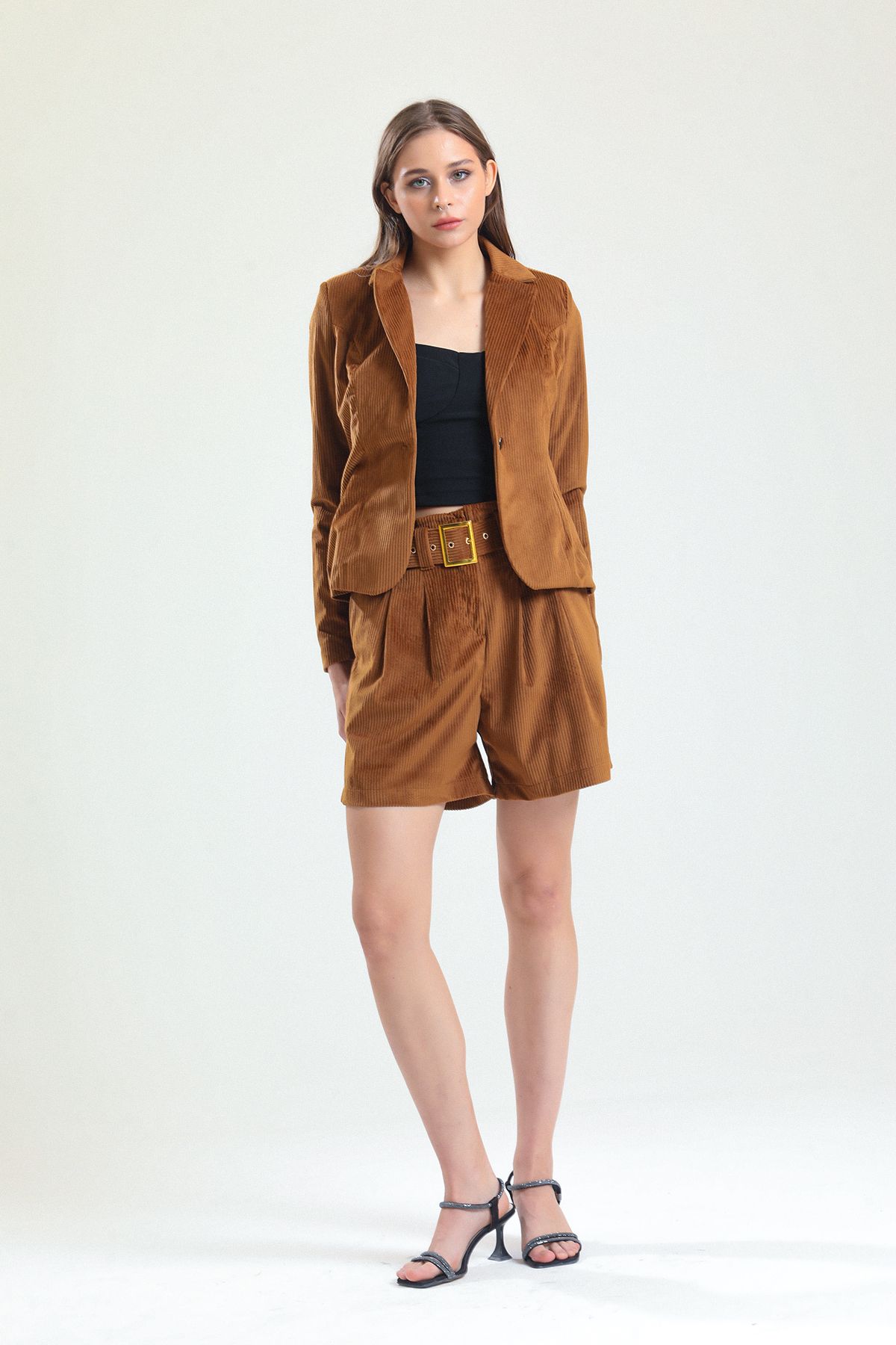 Sense-Front Single Button Sleeve Cuffs Double Button Velvet Jacket| Ckt32588 Tan 4