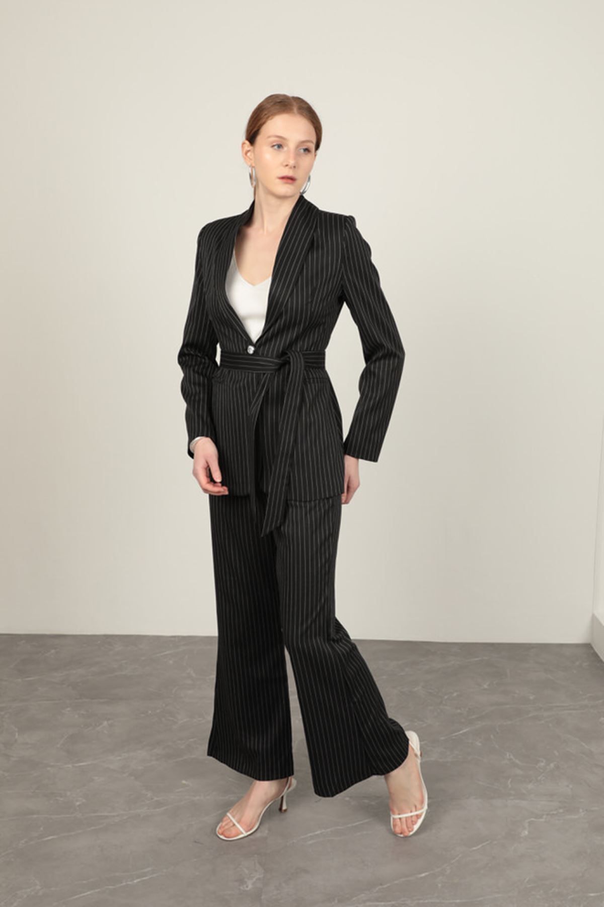 Moka Shopin-Mokashopin Striped Polyviscose Fabric Women's Suit-Black 4