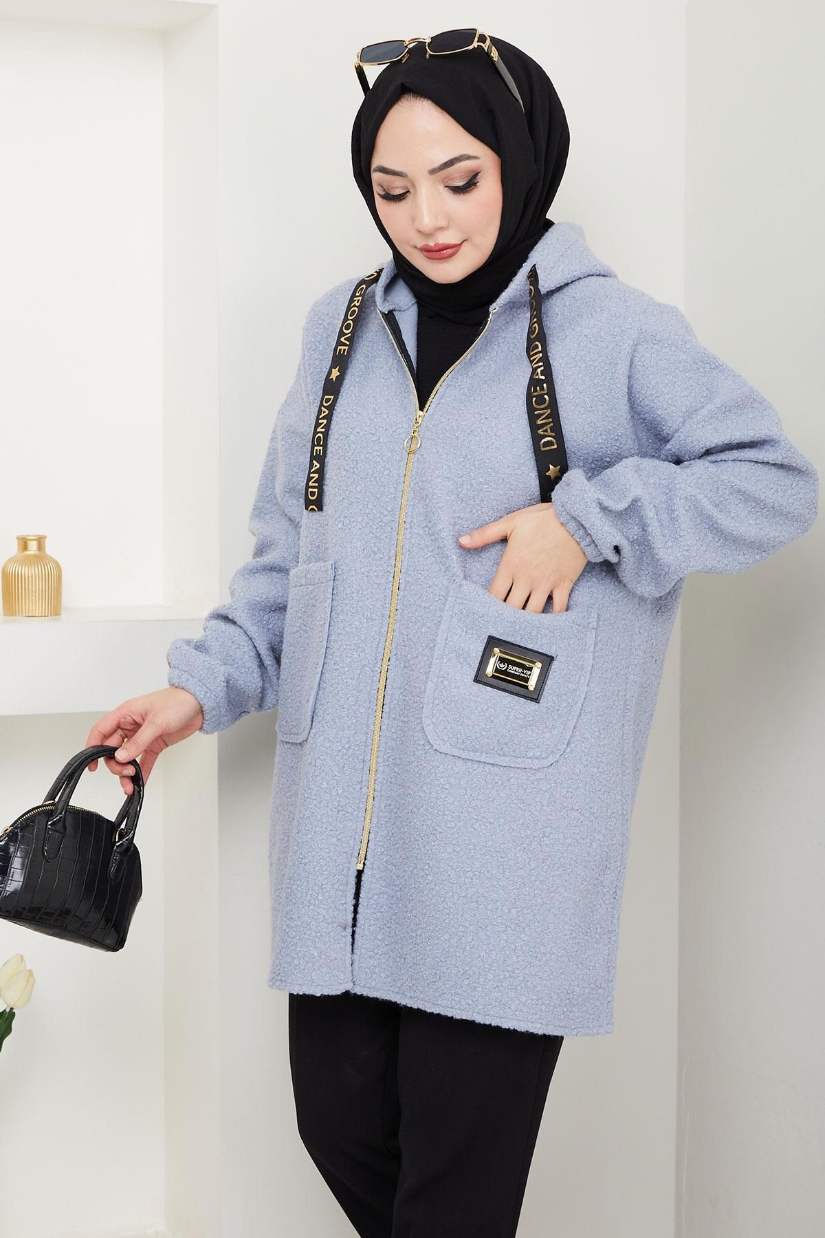 hafsamina-Oversize Boucle Coat Gray Hm2657 6