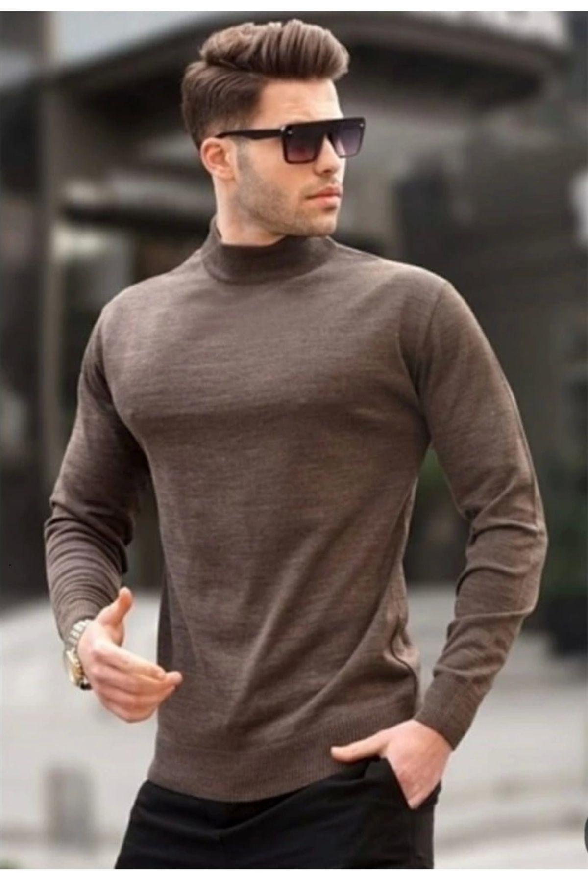 daniel milano-Half Turtleneck Men's Brown Knitwear Sweater 2