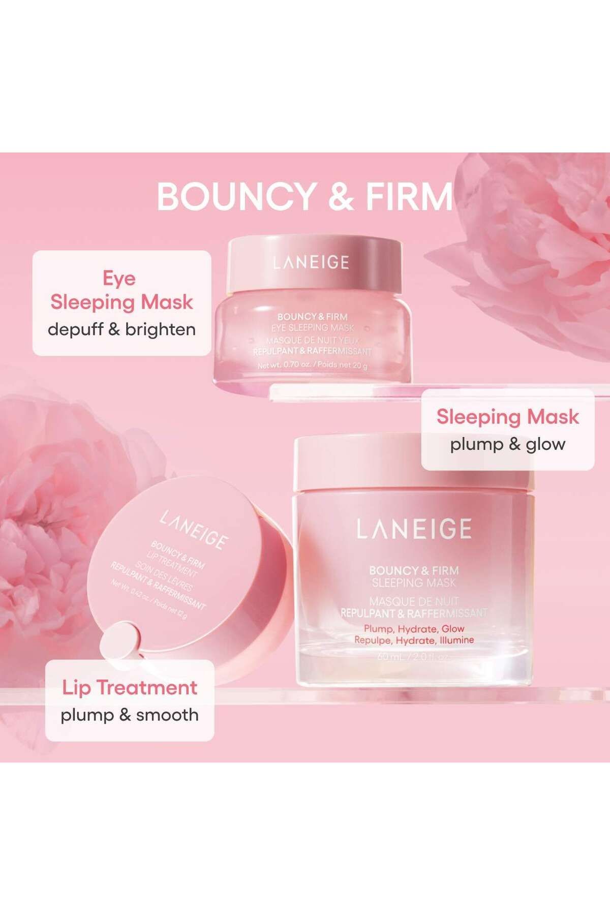 ماسک چشم خواب BOUNCY & FIRM BRIGHTTENING با PEONY + COLLAGEN COMPLEX Laneige