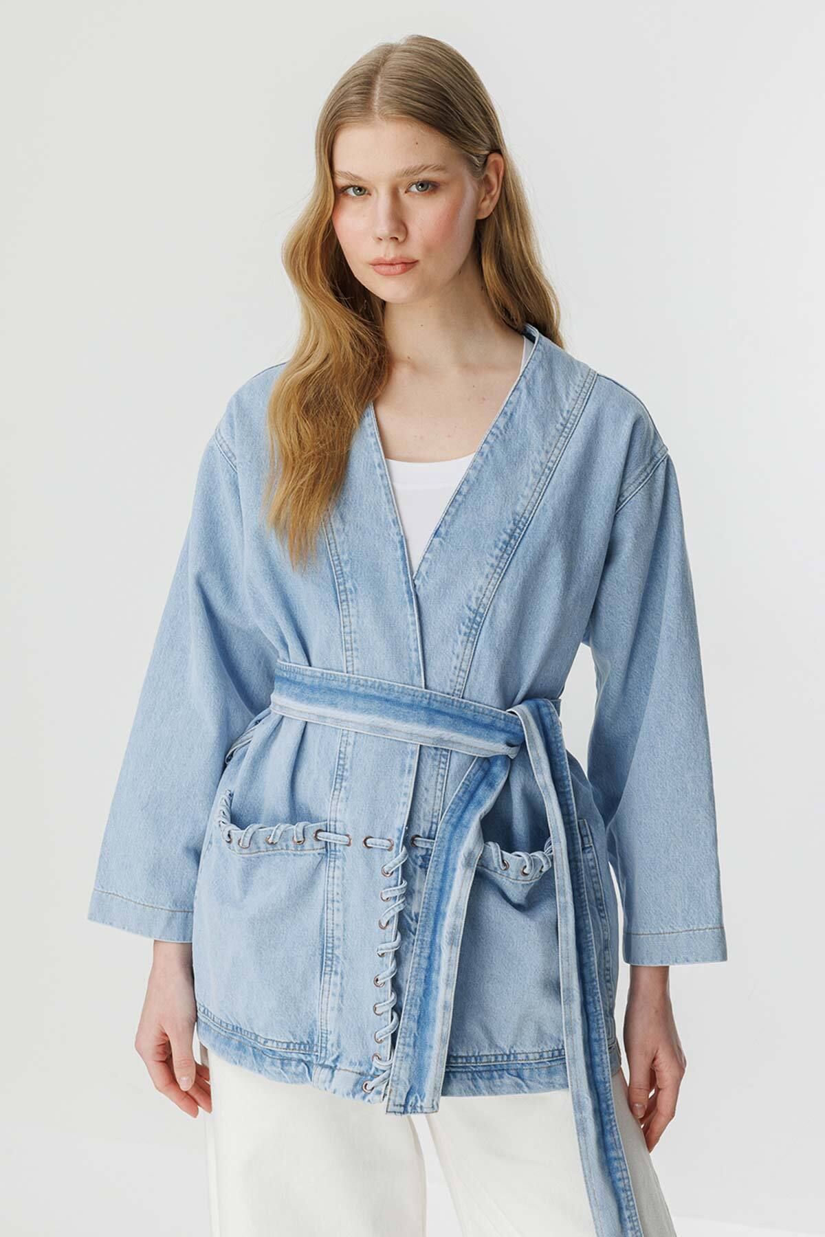 Hooopstore-Sinna Knit Light Blue Denim Jacket 2