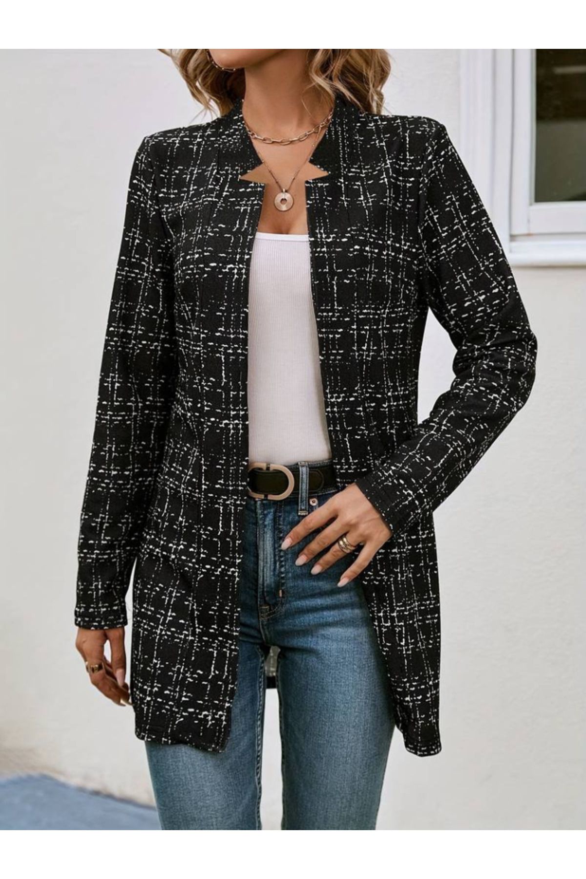 velmorafashion Kadın Uzun Kollu Kırlangıç Yaka önü Açık şanel Ceket
