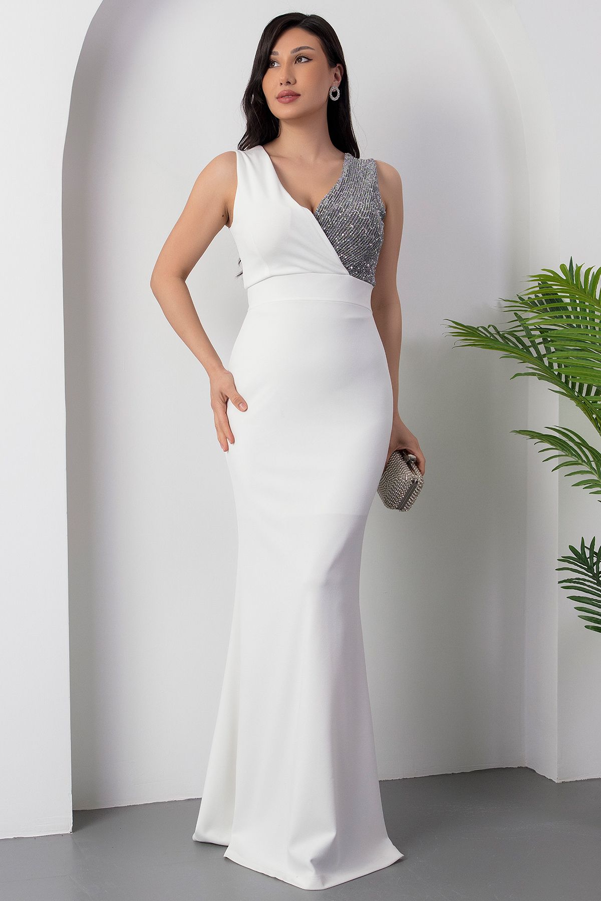 PULLIMM-Double Breasted Collar Long Fishnet Evening Dress 13213 6