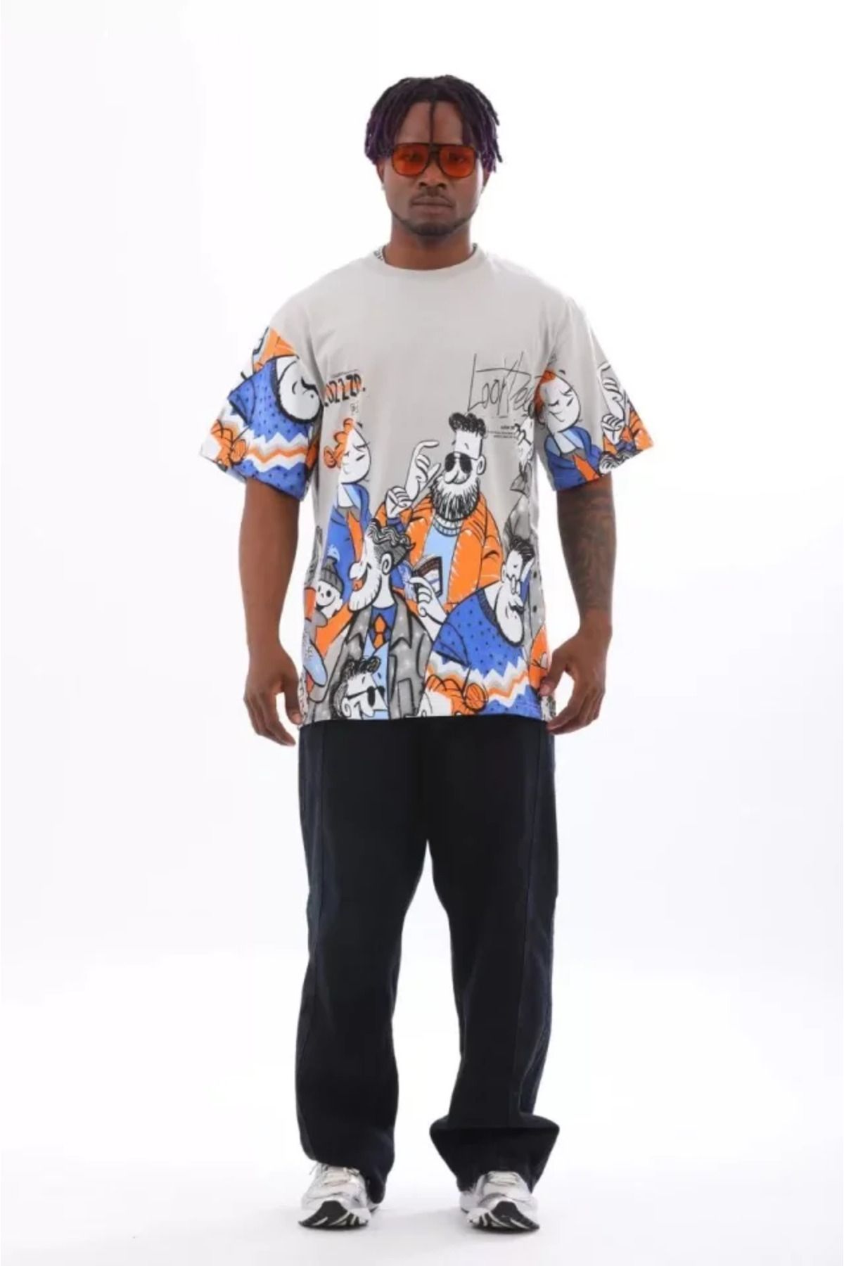 NİDAM BUTİK Unisex Oversize Baskılı Bisiklet Yaka T-Shirt - Gri