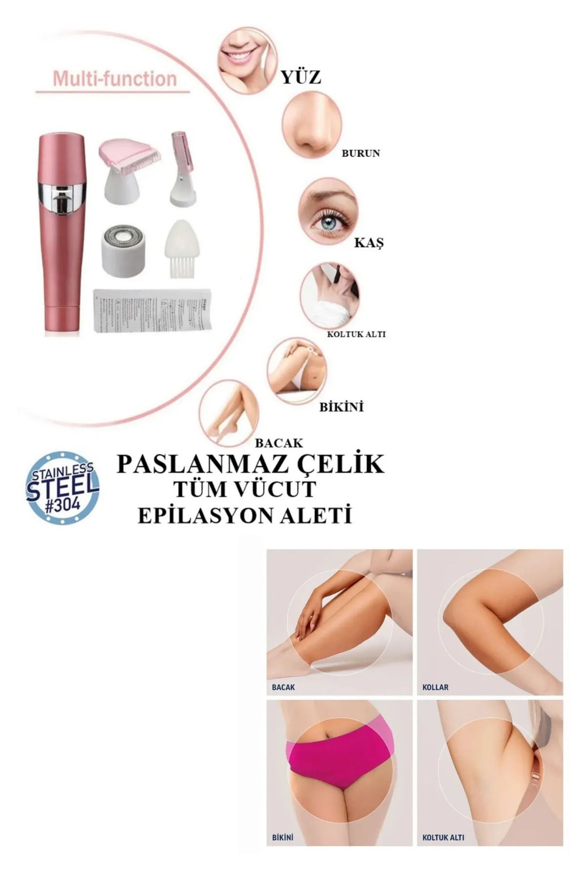 LaraThec Epilasyon Tüm Cilt Tipleri Için 3 Başlıklı Epilatör - Tıraş Makinesi - Yüz, Kaş Refreshing Skin Delx