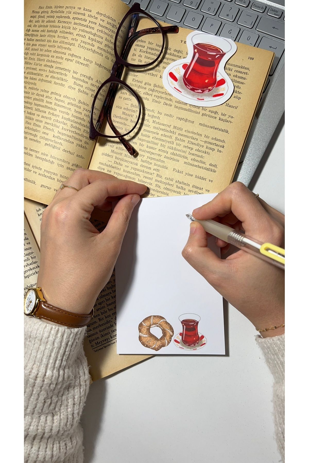 Handeto Kraft-Tea and Bagel Themed - A6 Notebook, Glue Memo Pad and No Line Notepad 3