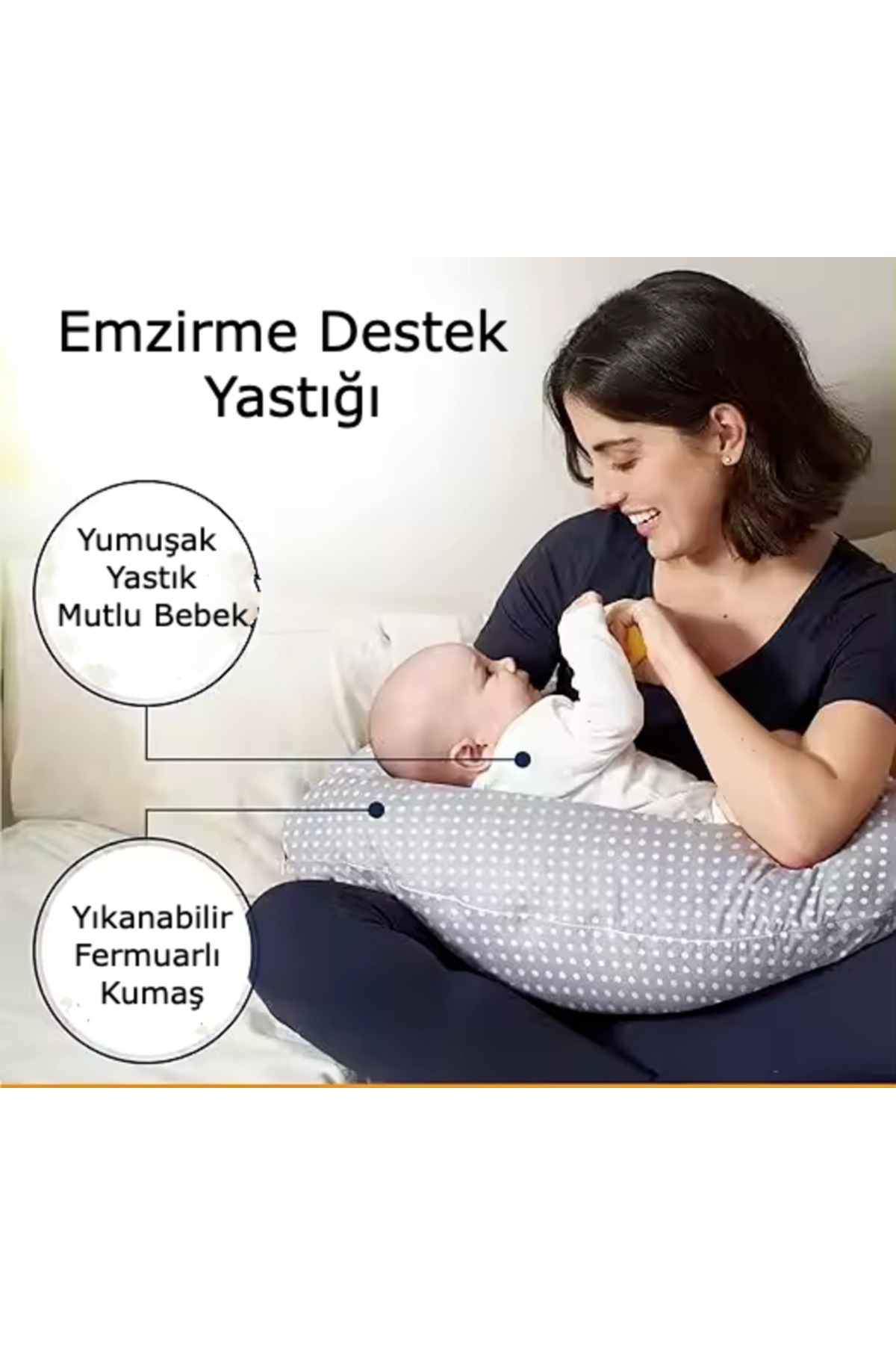 Lucky Day Emzirme Yastığı /bebek Destek Minderi, Hamile Yastığı, Pamuklu Kumaş, Stars, Antrasit Gri fotoğrafı 2 (önizleme)