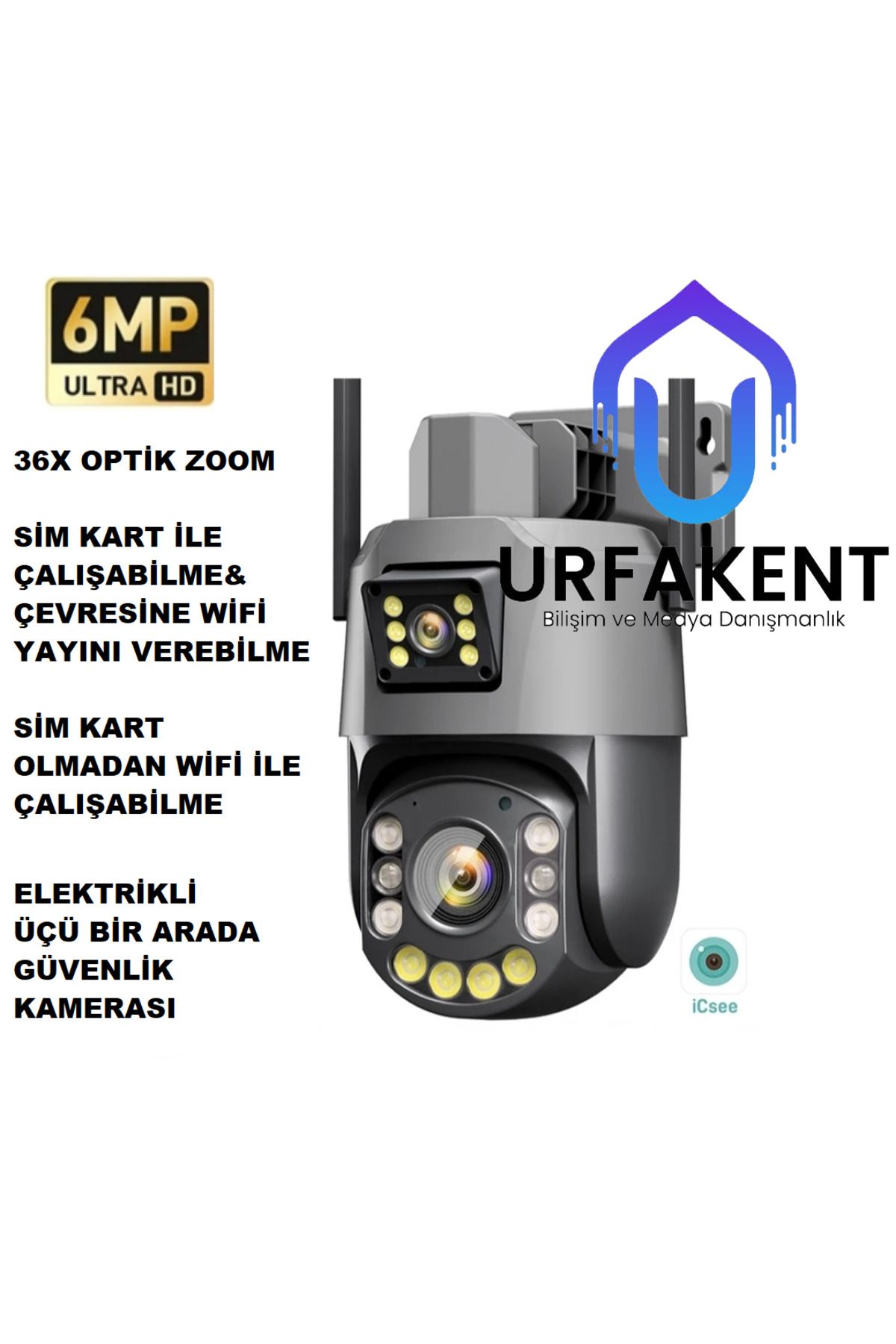 Urfakent 4G+WİFİ Modemli Kamera 3ü Bir Arada Üretim 36X Optik Zoom