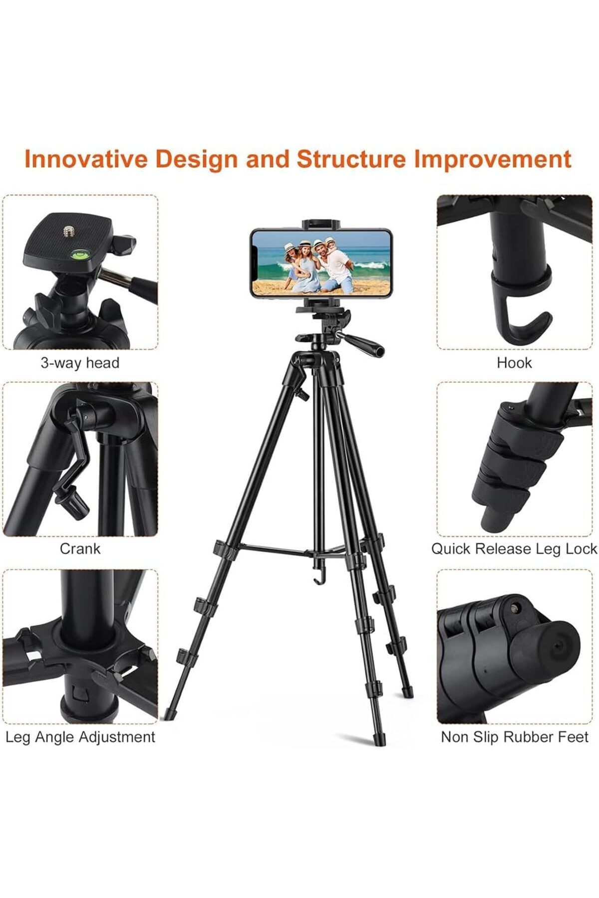 fulina-Tripod, Aluminium Foldable Camera-Tripod, with Mobile Clip Holder Bracket,4 Section Adjustable 7