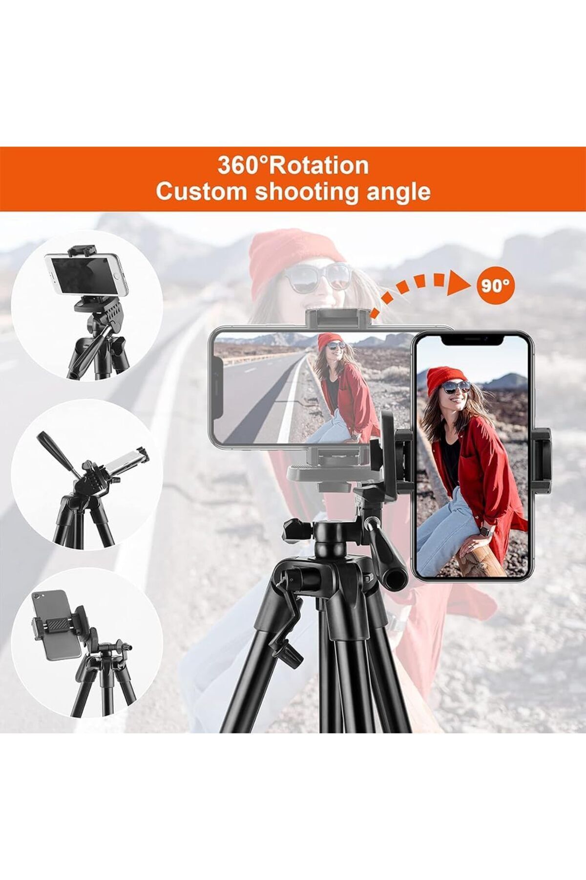 fulina-Tripod, Aluminium Foldable Camera-Tripod, with Mobile Clip Holder Bracket,4 Section Adjustable 8