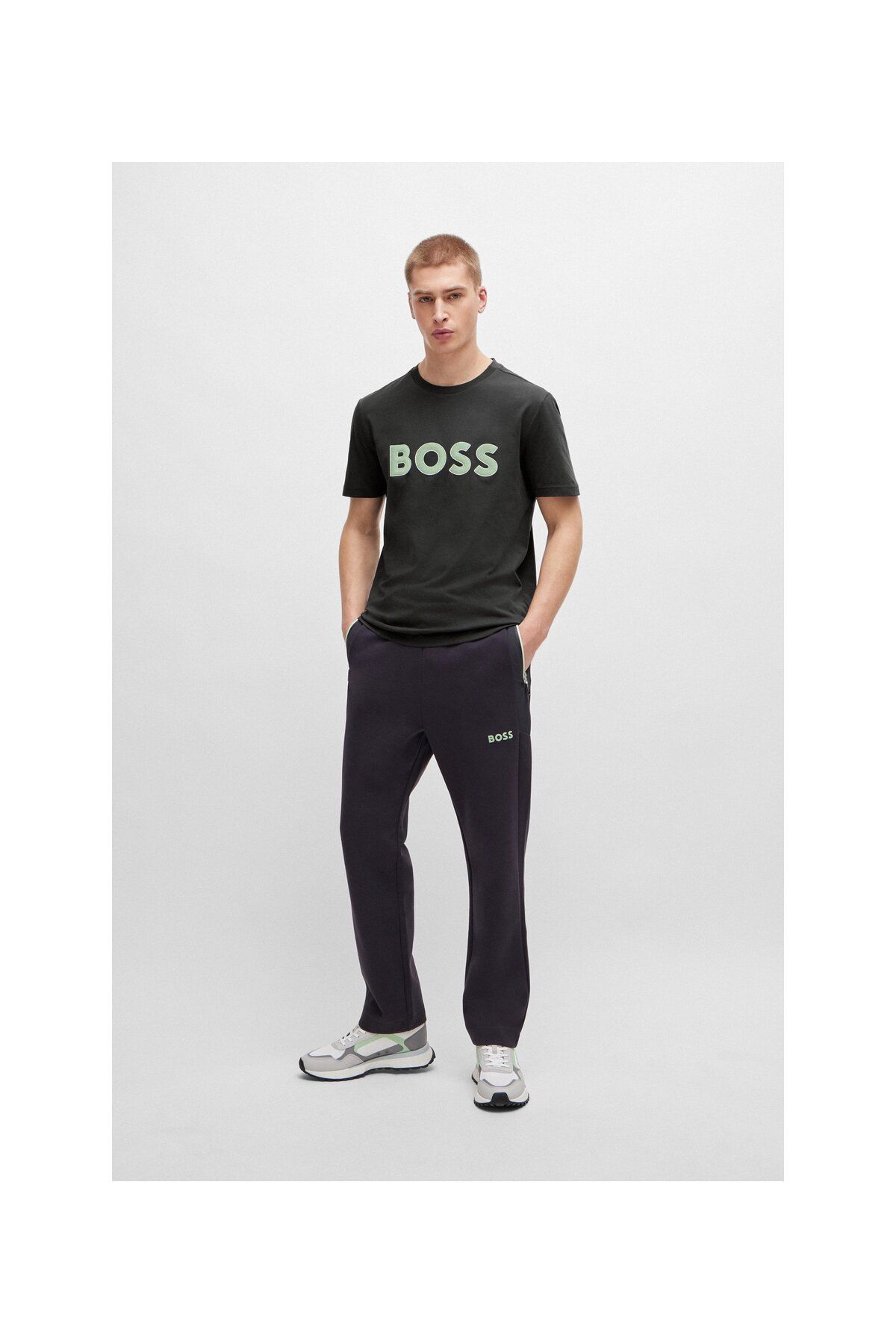 تی شرت خاکستری مردانه پنبه برش معمولی T Shirt BOSS