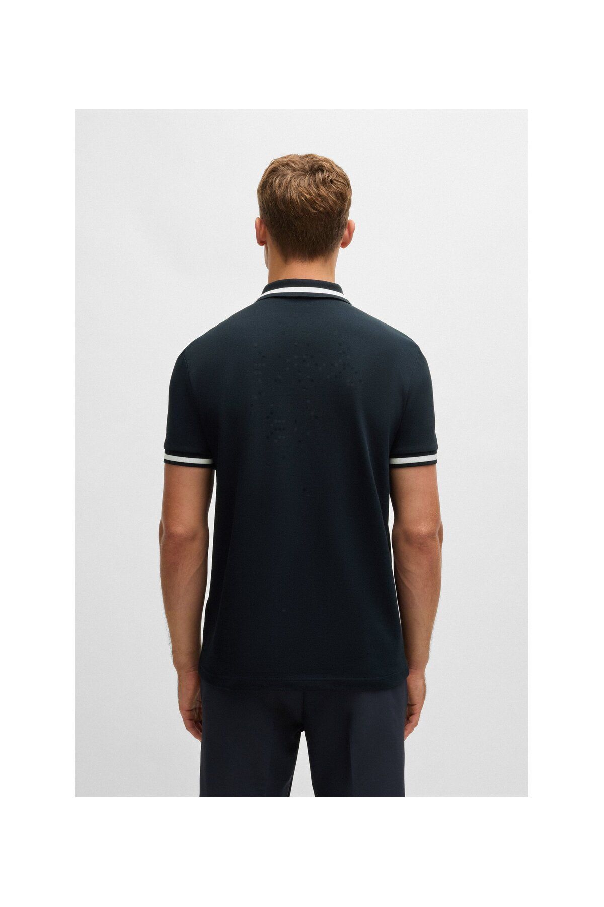 تی شرت یقه پولو آبی مردانه پنبه ، کنتراست مفصل چوگان yaka t shirt BOSS