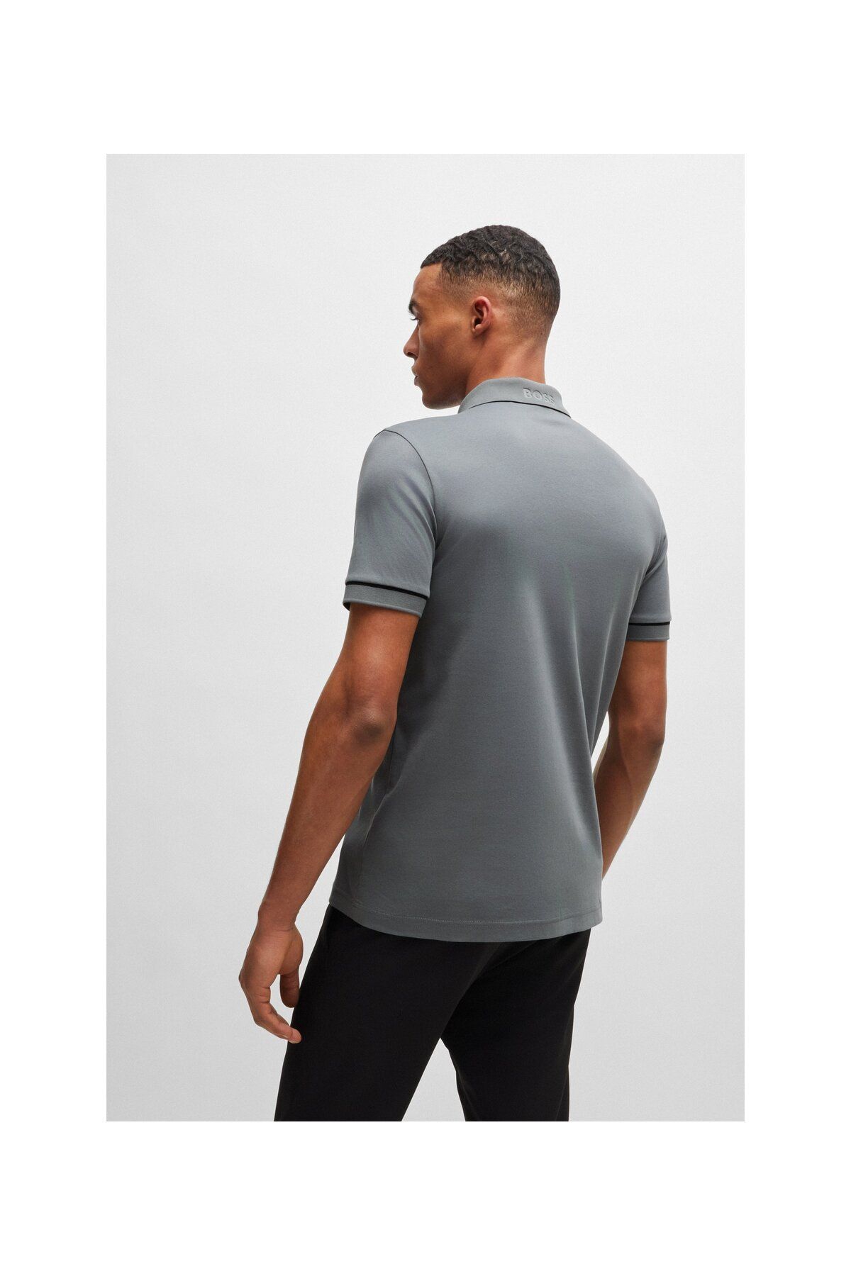 تی شرت یقه پولو نود مردانه interlok Cotton Cutt Cut Cull Collar t shirt با دکوراسیون رنگ متضاد BOSS