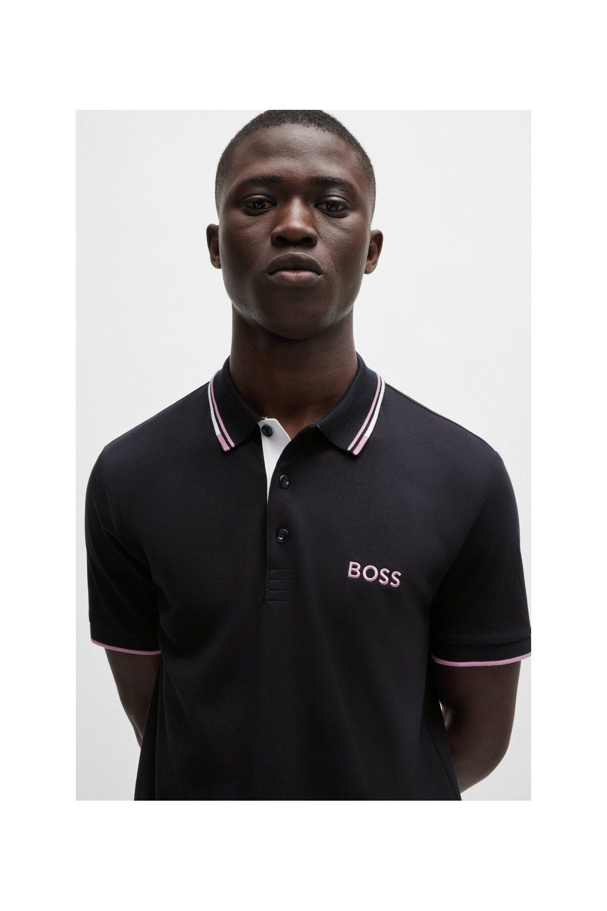 تی شرت یقه پولو آبی مردانه Polo Yaka T Shirt با آرم رنگ مخلوط پنبه BOSS