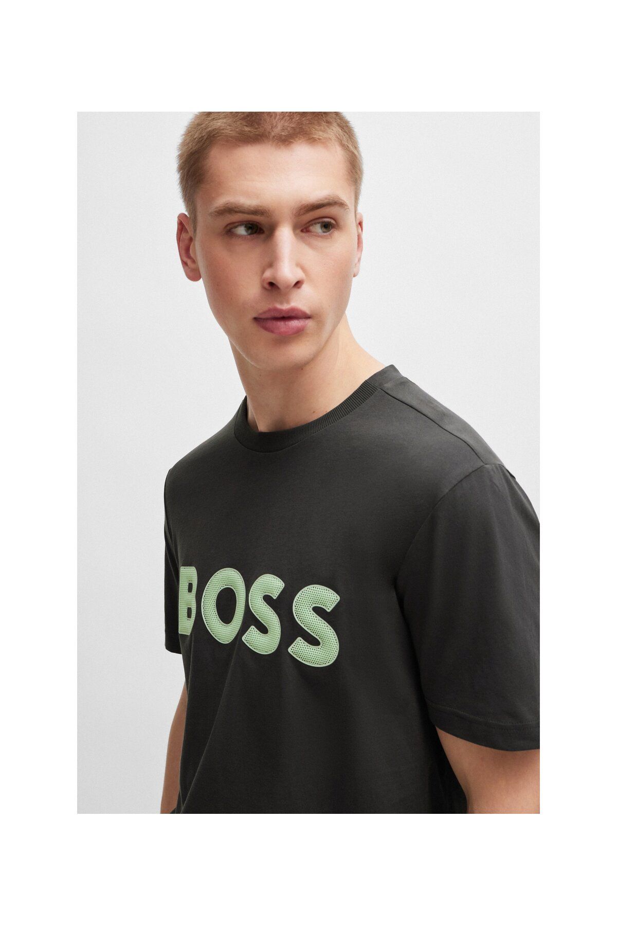 تی شرت خاکستری مردانه پنبه برش معمولی T Shirt BOSS